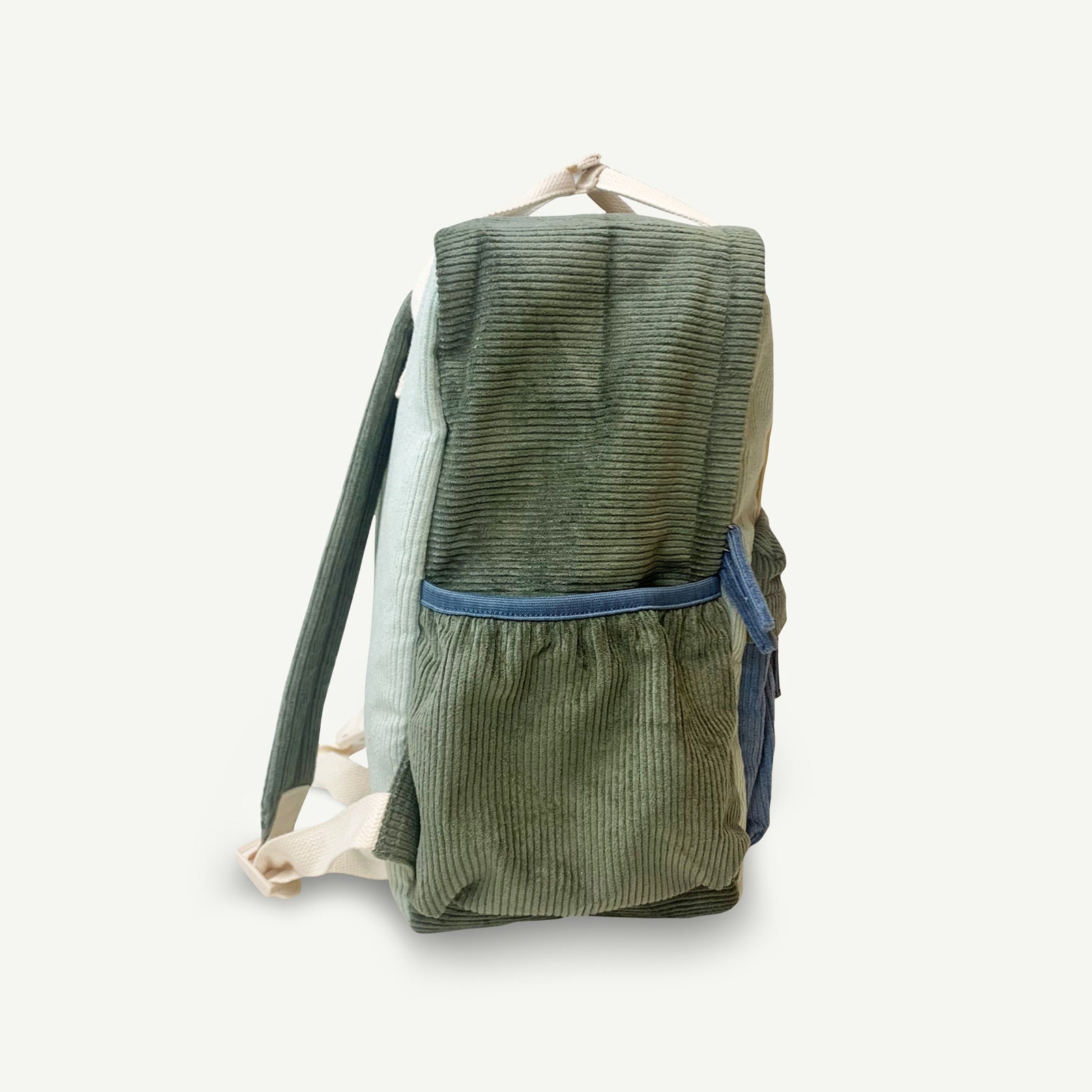side shot of the backpack showing side pocket