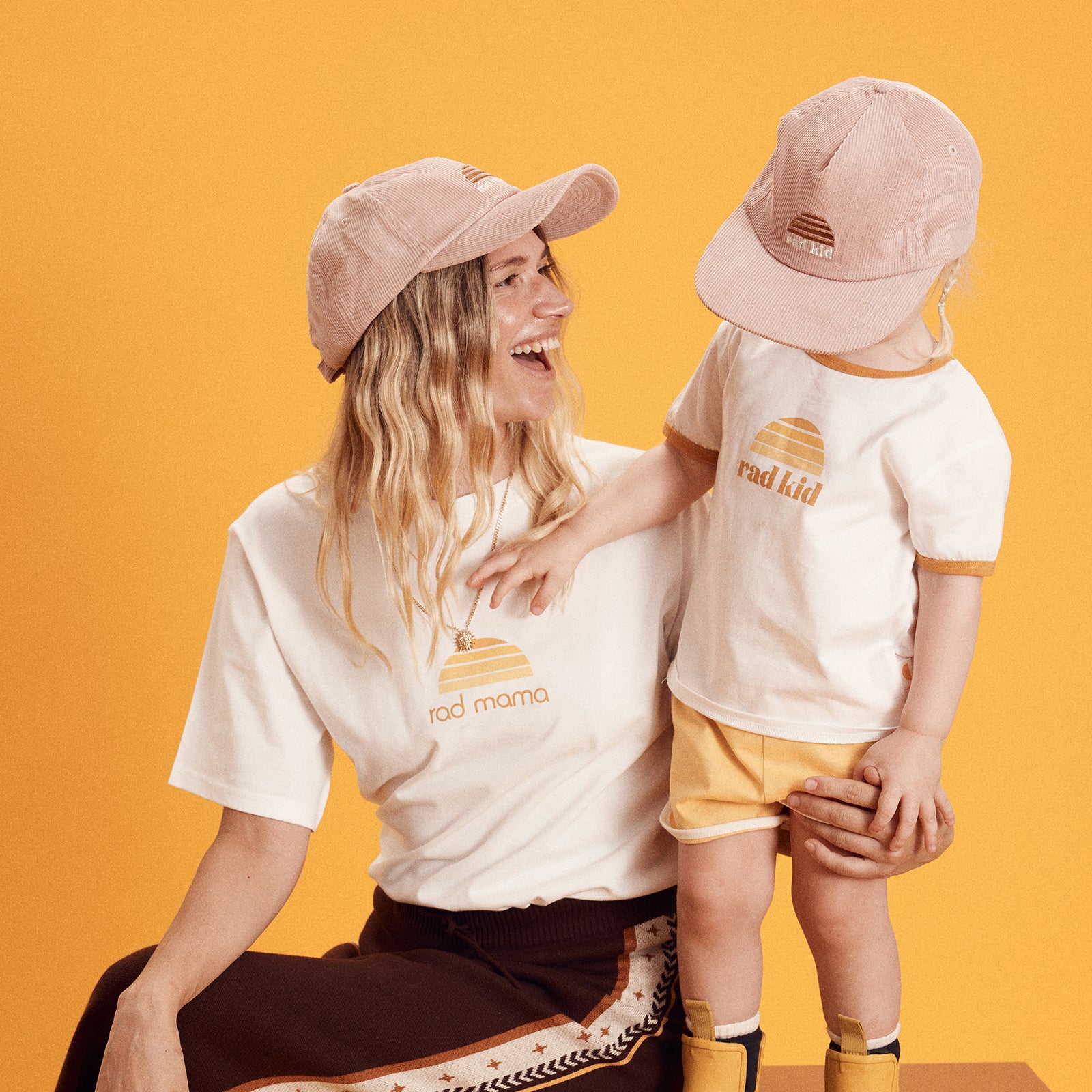 Rad Dad and Rad Kid Cord Cap Bundle - Dad Tan and Kid Mauve