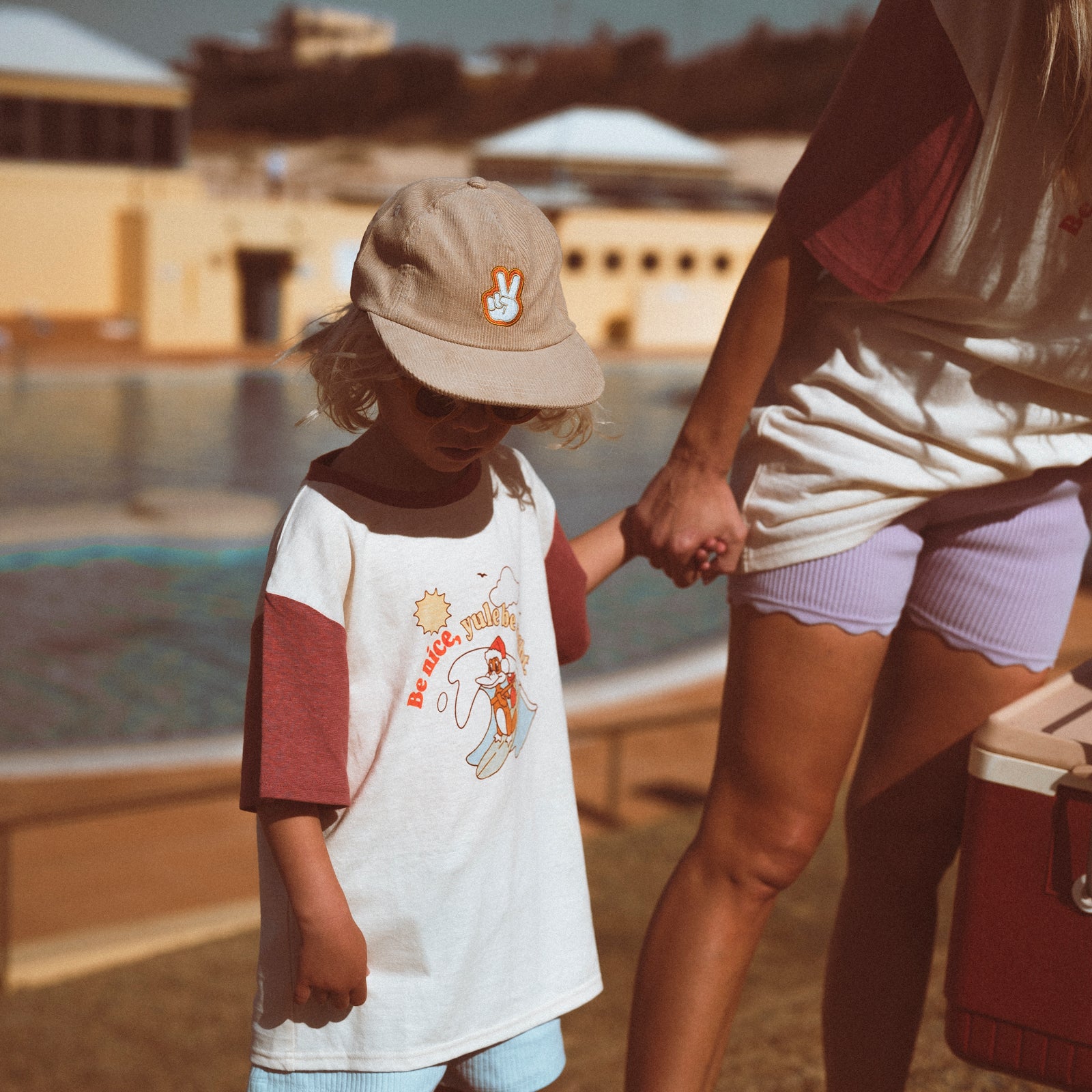 Peace On Earth Pinch Front Cord Kids Cap - Ecru