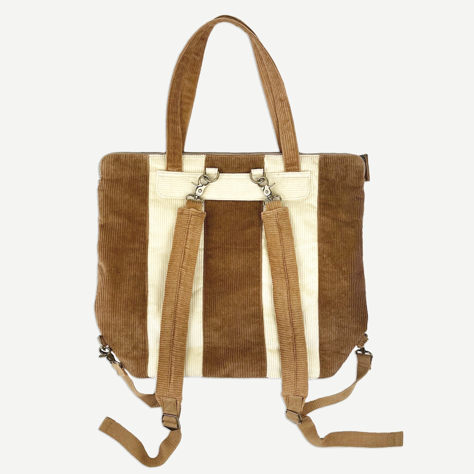 Corduroy Spliced Convertible Backpack - Tan