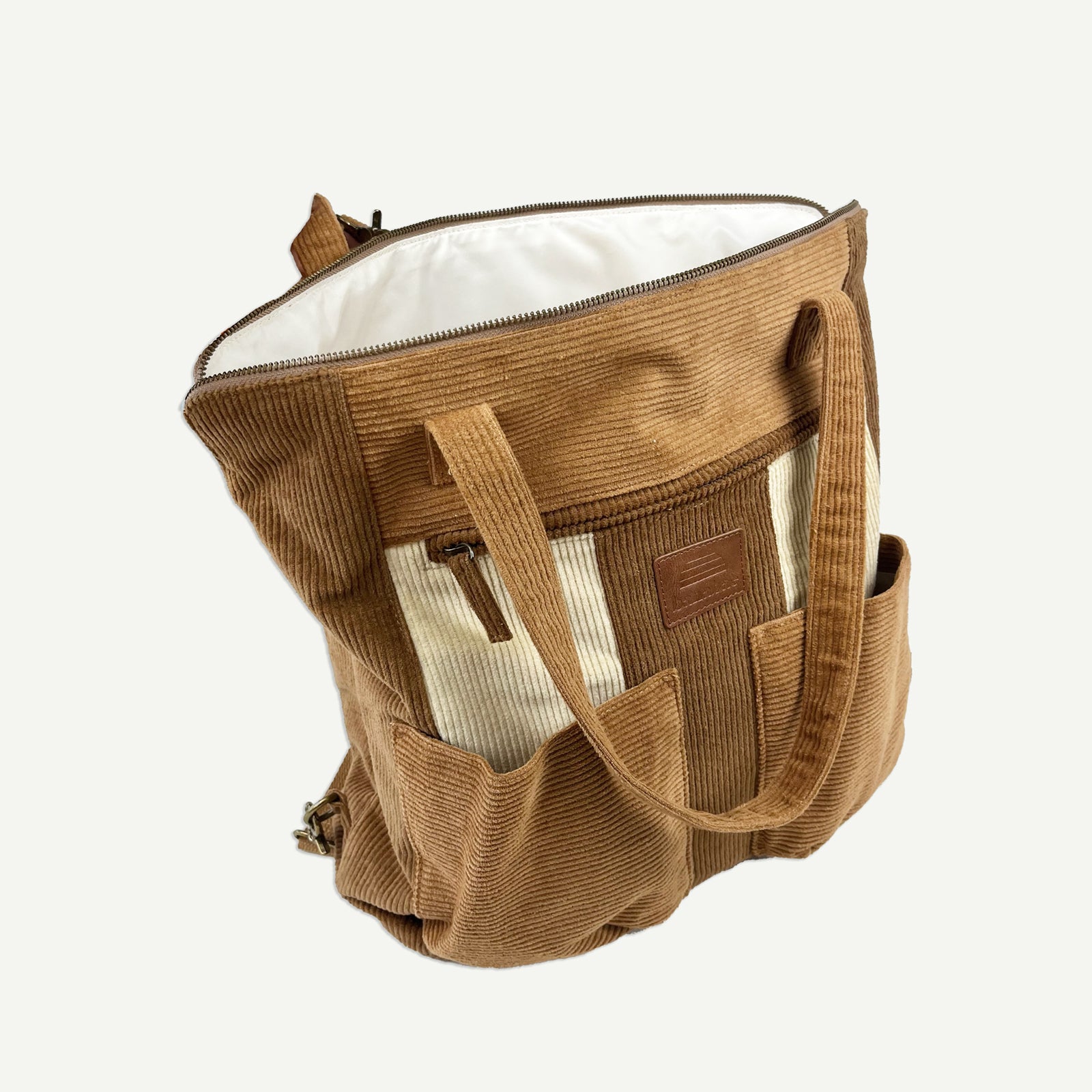 Corduroy Spliced Convertible Backpack - Tan