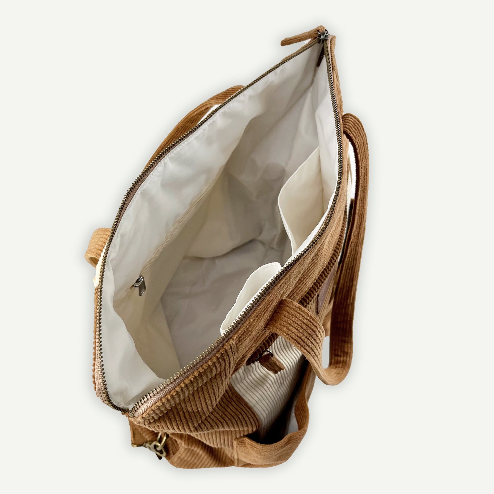 Corduroy Spliced Convertible Backpack - Tan