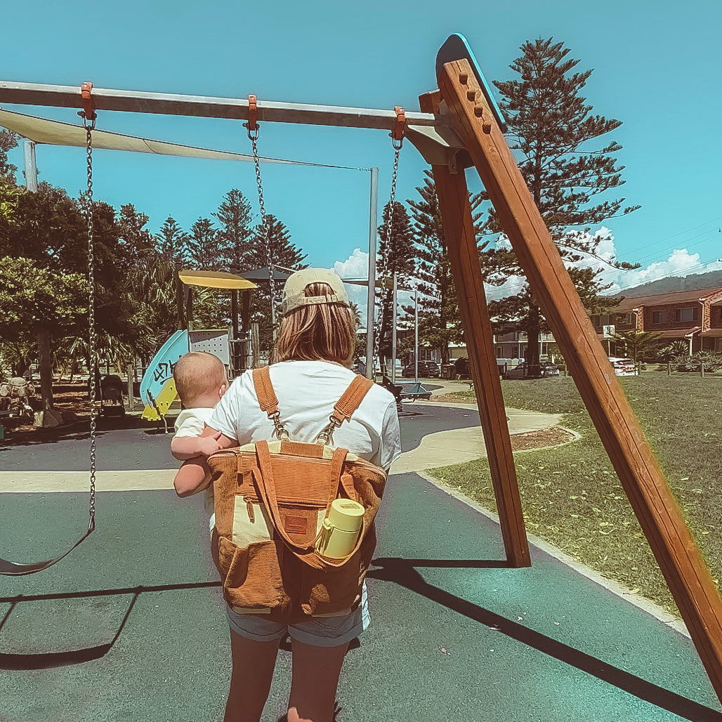 Corduroy Spliced Convertible Backpack - Tan