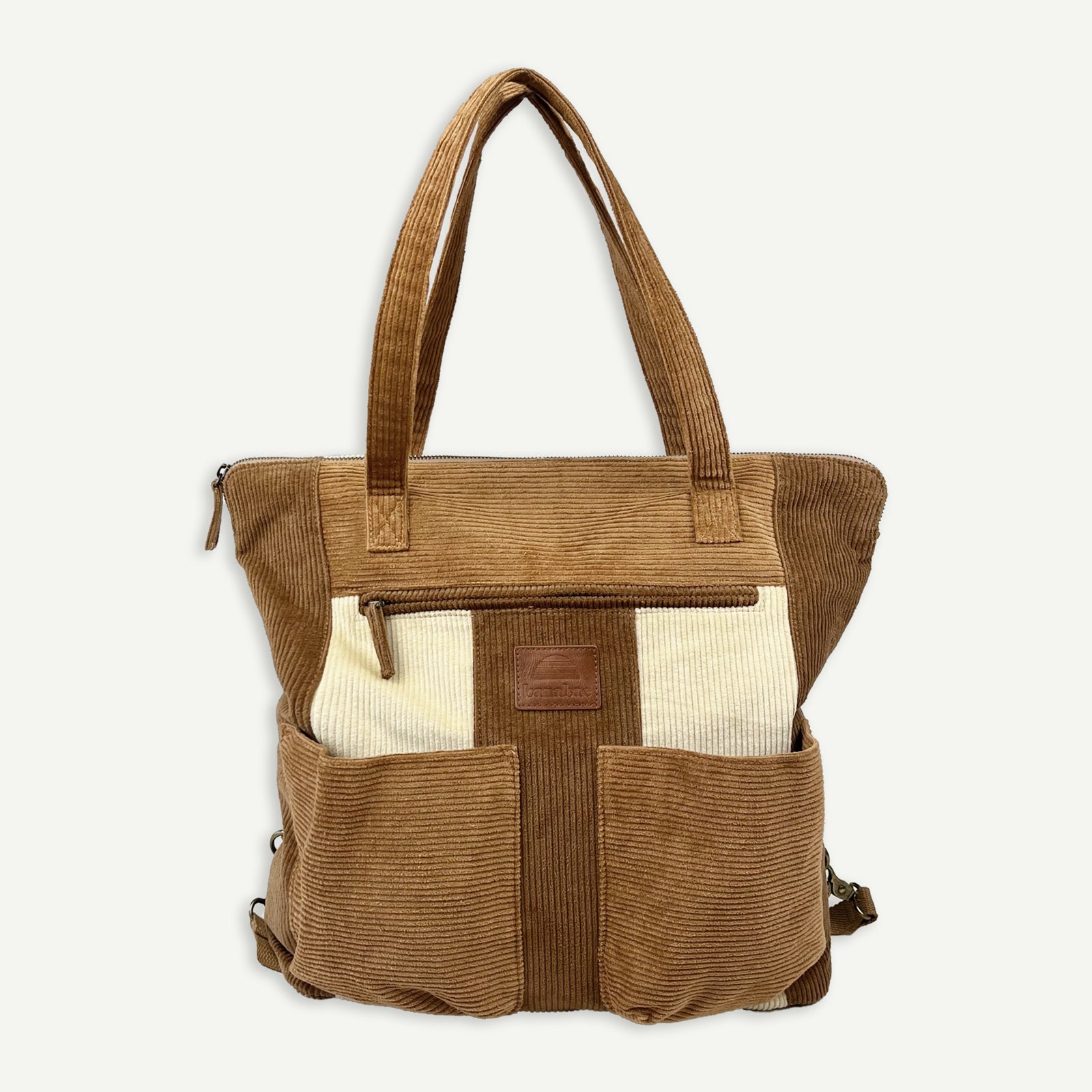 Corduroy Spliced Convertible Backpack - Tan