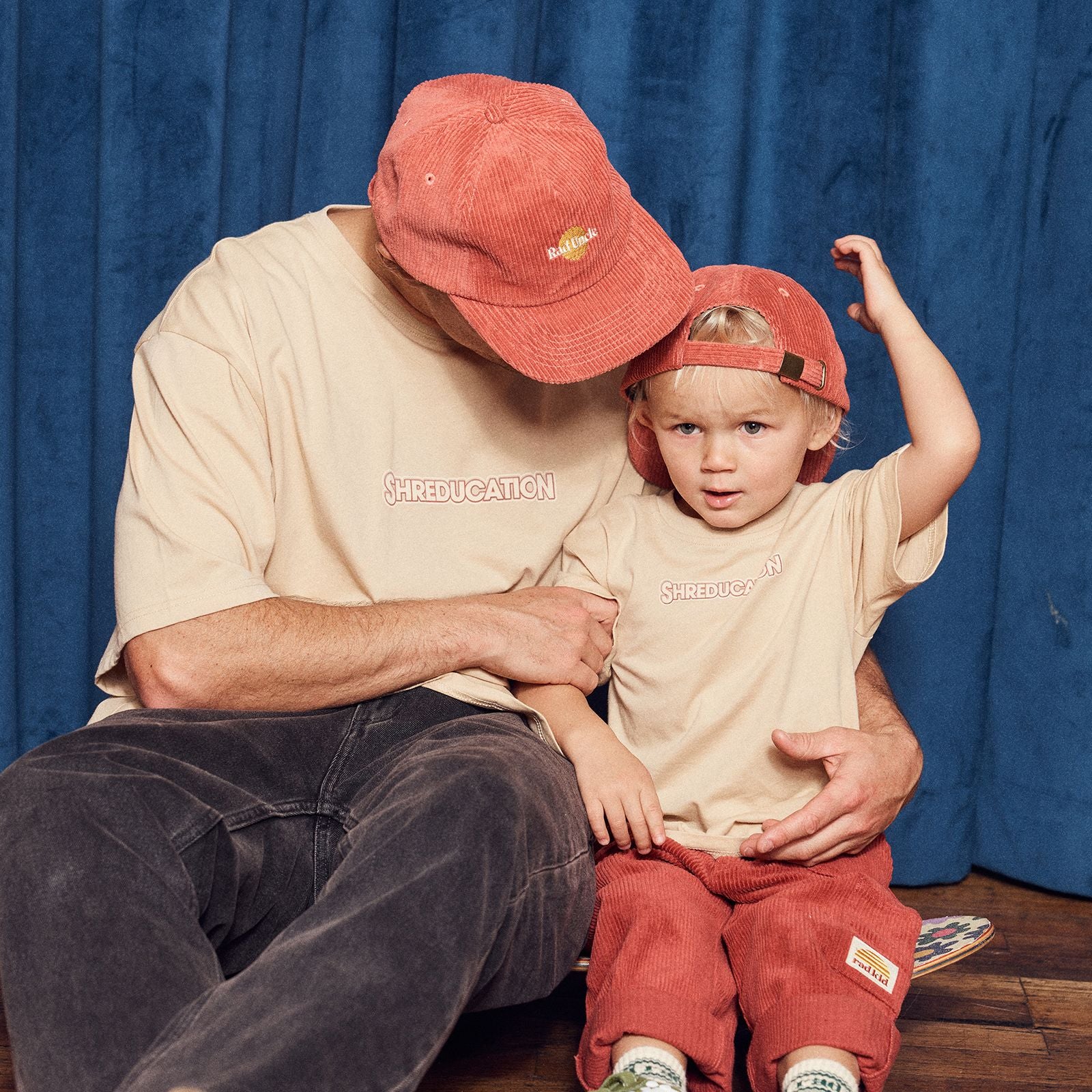 Rad Dad and Rad Kid Cord Cap Bundle - Eco Red