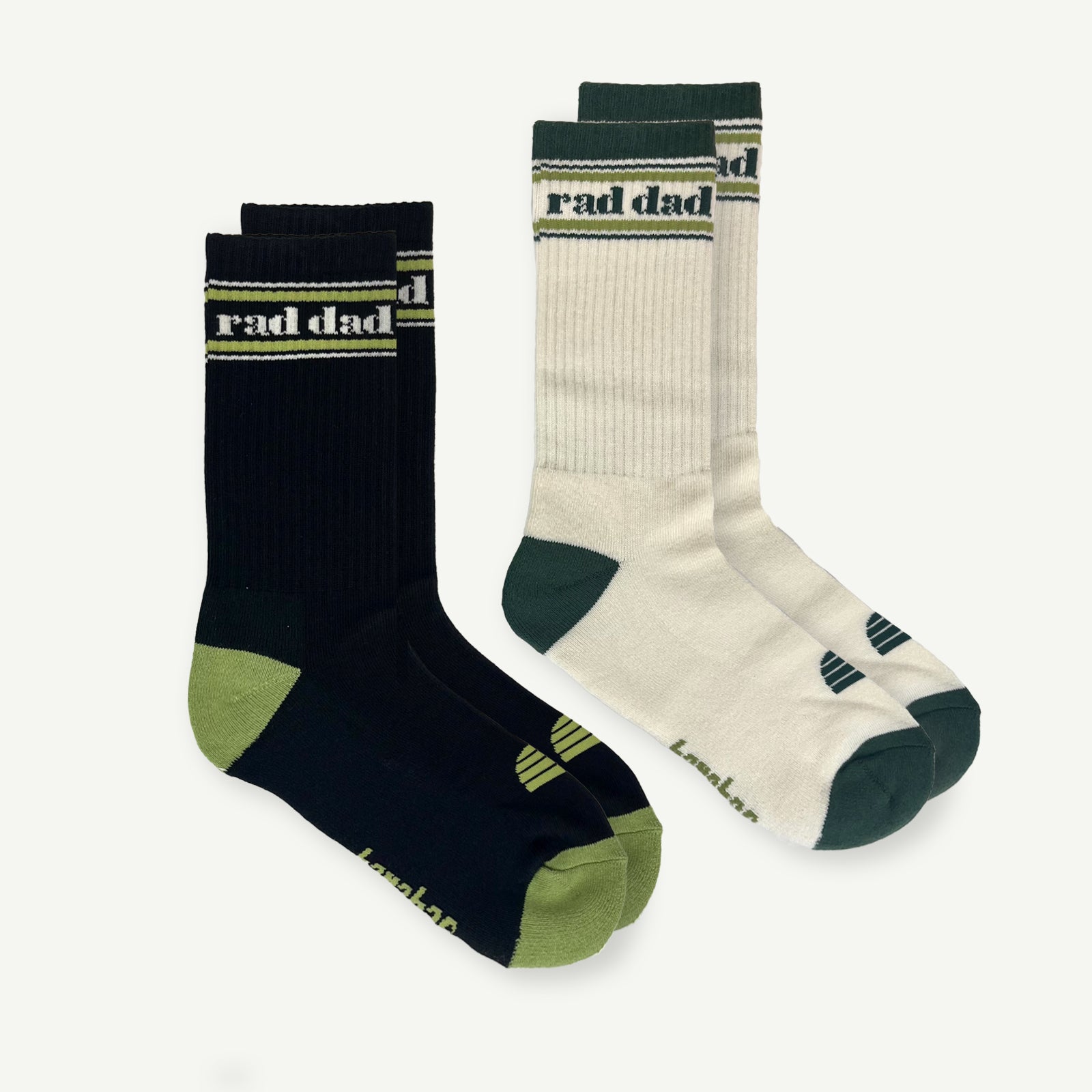 Two pairs of socks with 'rad dad' text
