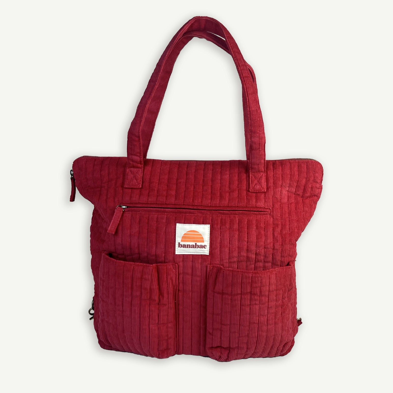Corduroy Quilted Convertible Backpack - Cherry