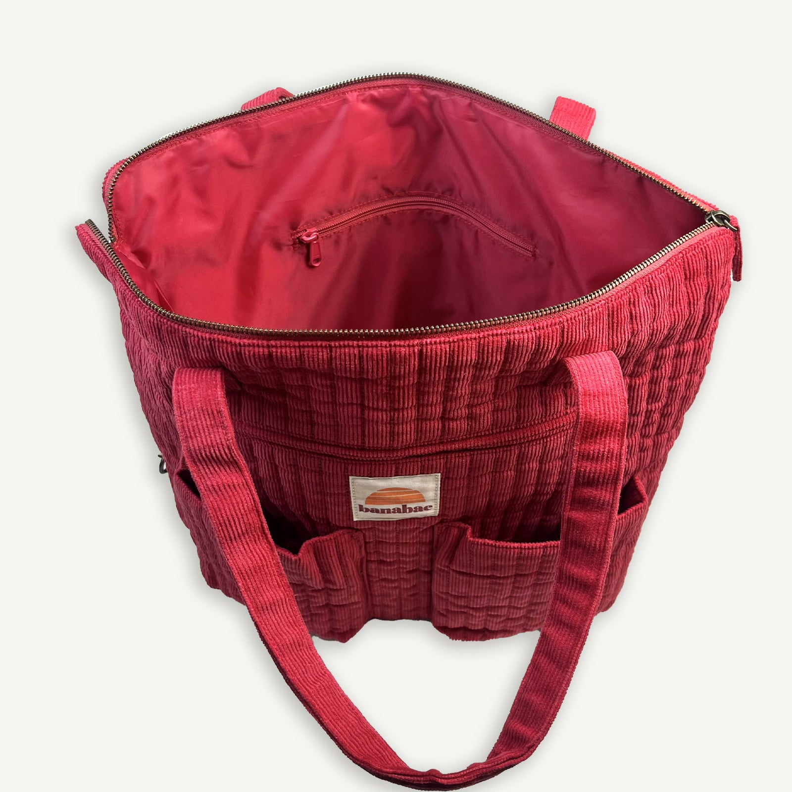 Corduroy Quilted Convertible Backpack - Cherry