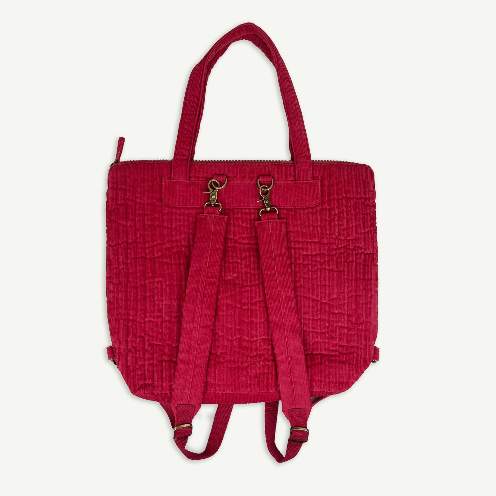 Corduroy Quilted Convertible Backpack - Cherry