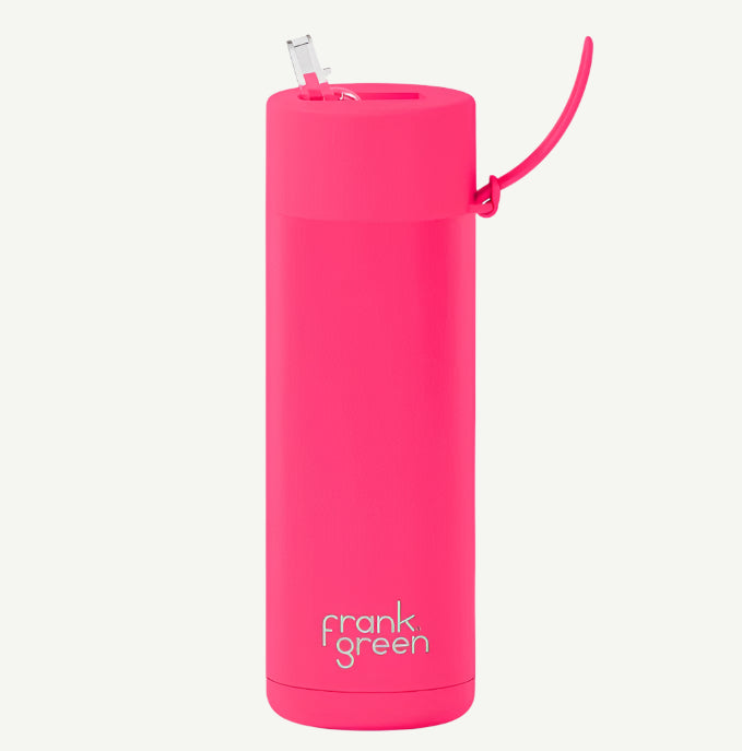 Frank Green 20oz Ceramic Reusable Bottle with Straw Lid - Neon Pink