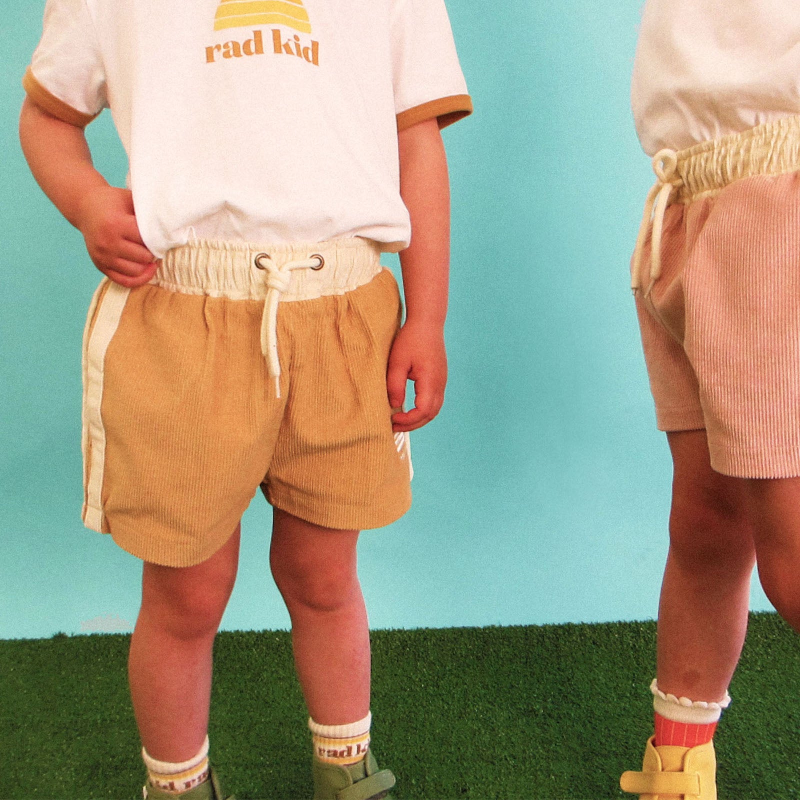 Side Stripe Kids Cord Shorts - Camel