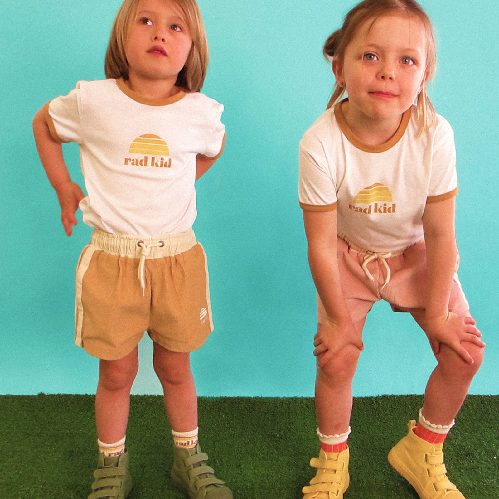 Side Stripe Kids Cord Shorts - Camel