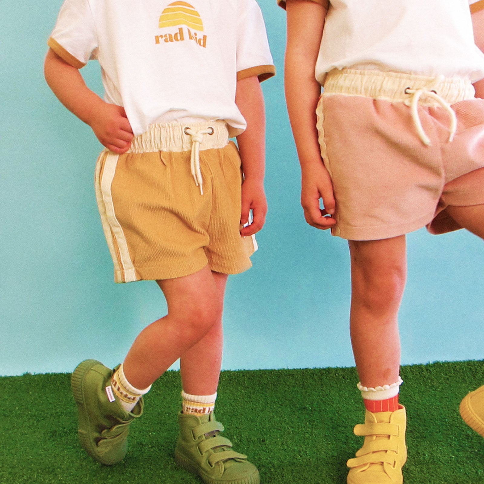 Side Stripe Kids Cord Shorts - Camel