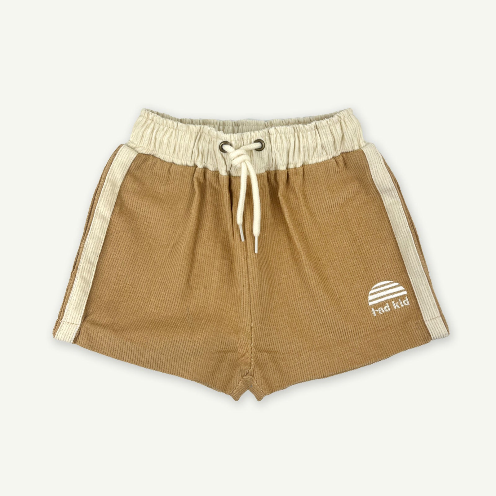Side Stripe Kids Cord Shorts - Camel