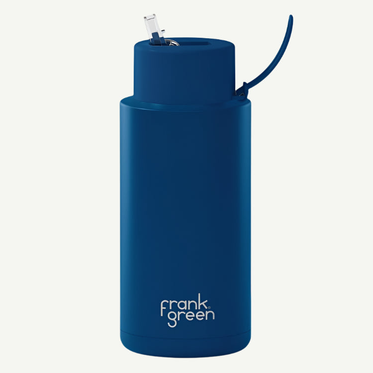 Frank Green 34oz Ceramic Reusable Bottle/Straw Lid with Straw - Deep Ocean