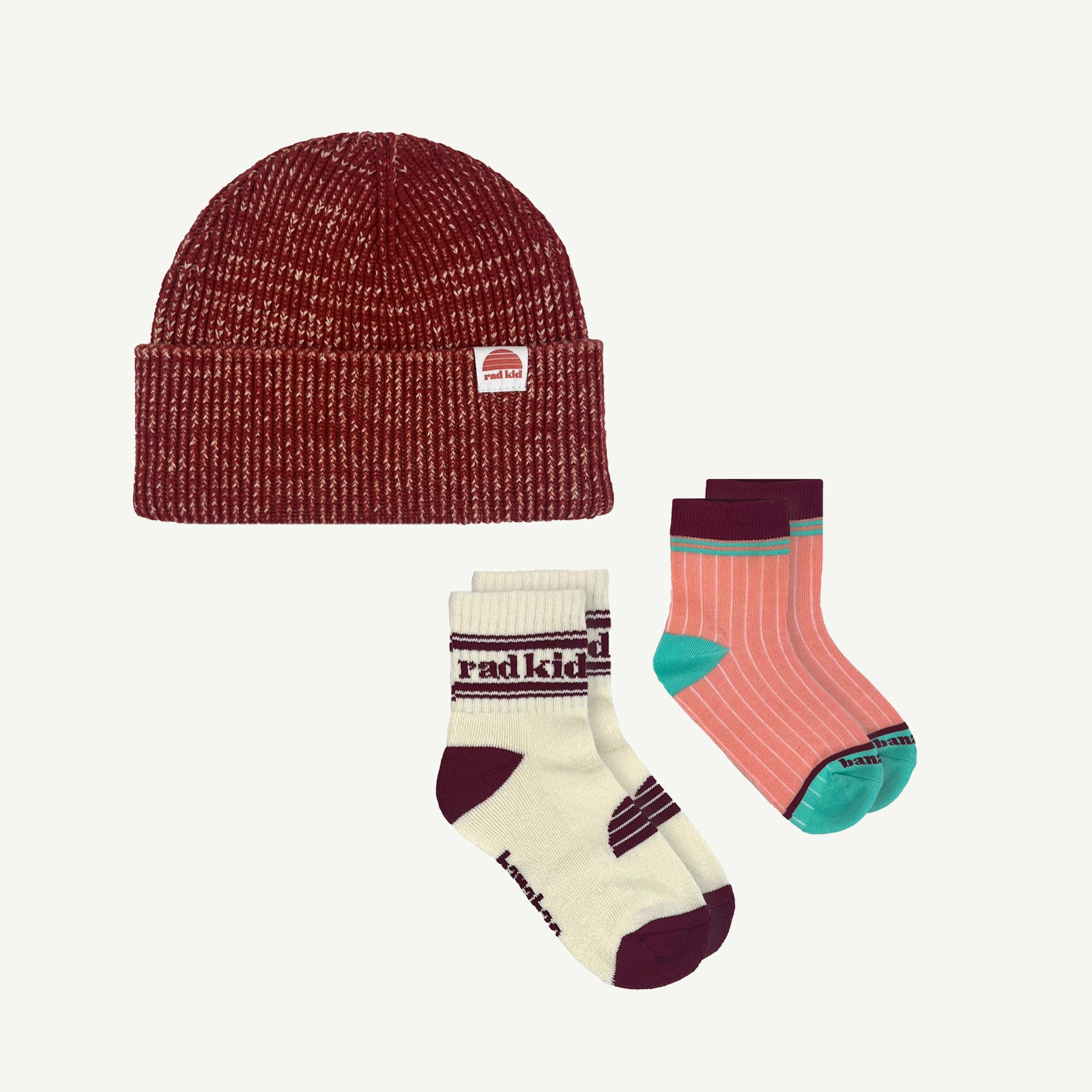 Rad Kid Beanie And Sock Twin Pack Bundle - Cherry