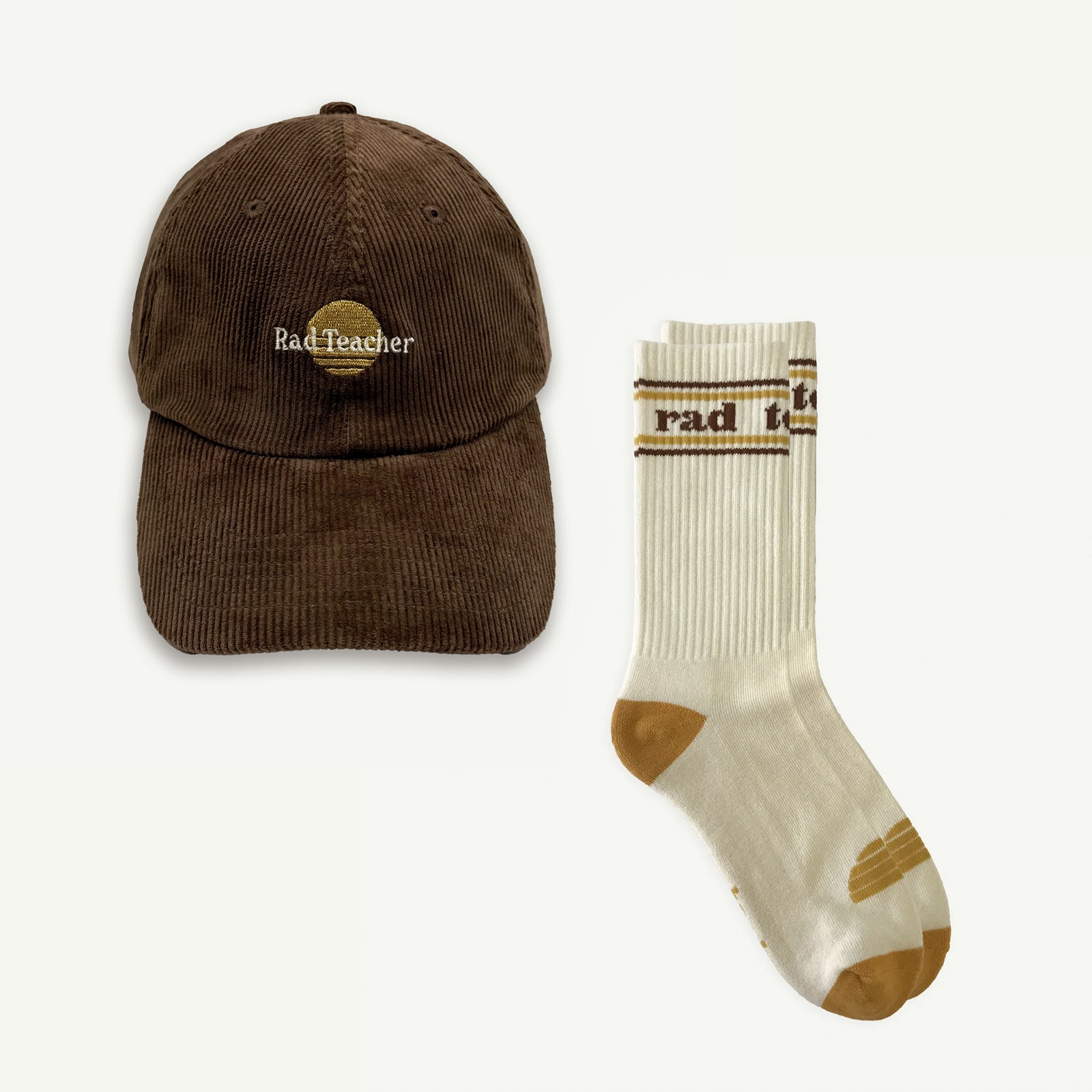 Rad Teacher Cord Cap and Sock Bundle - Choc