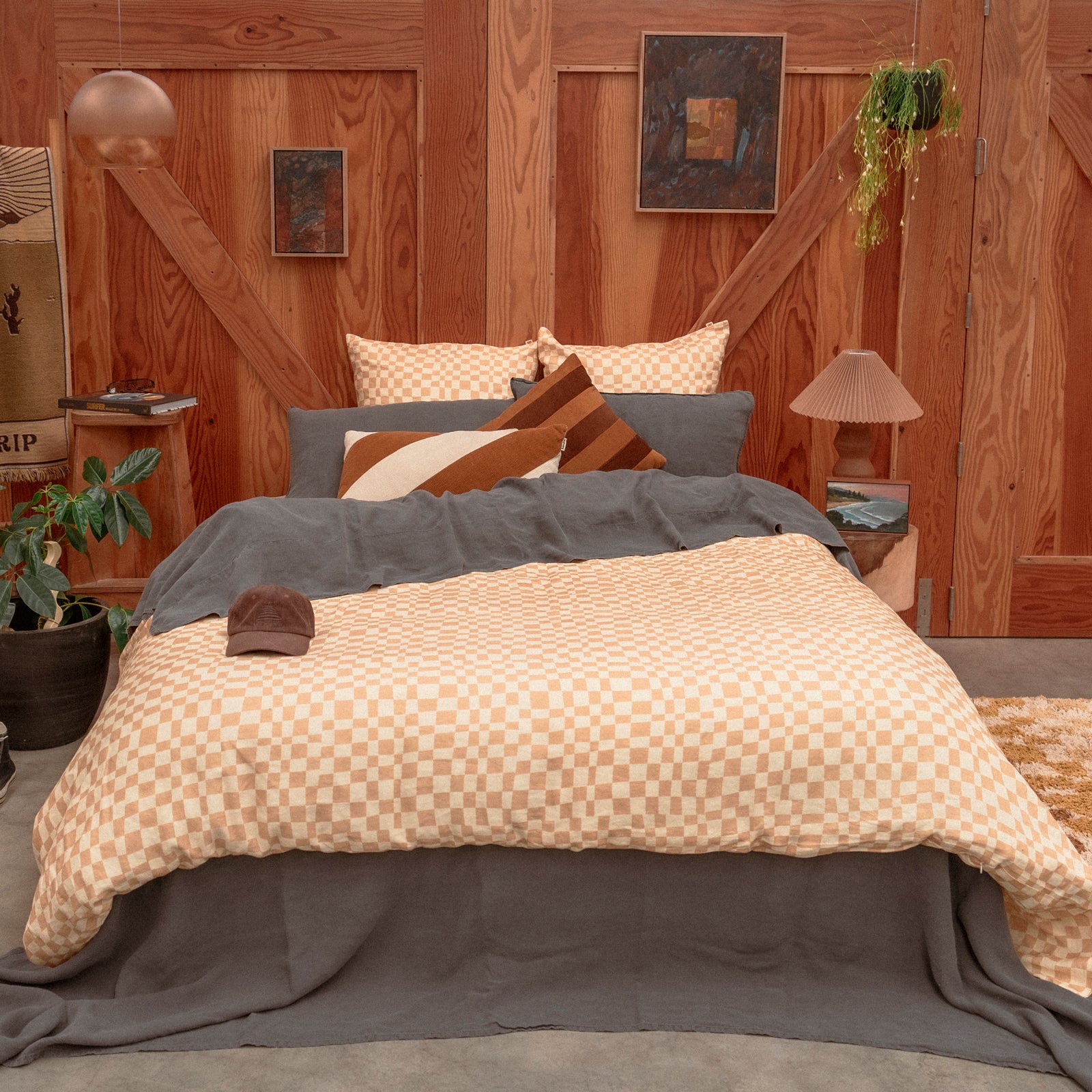 Checkers Flax Linen Quilt Cover