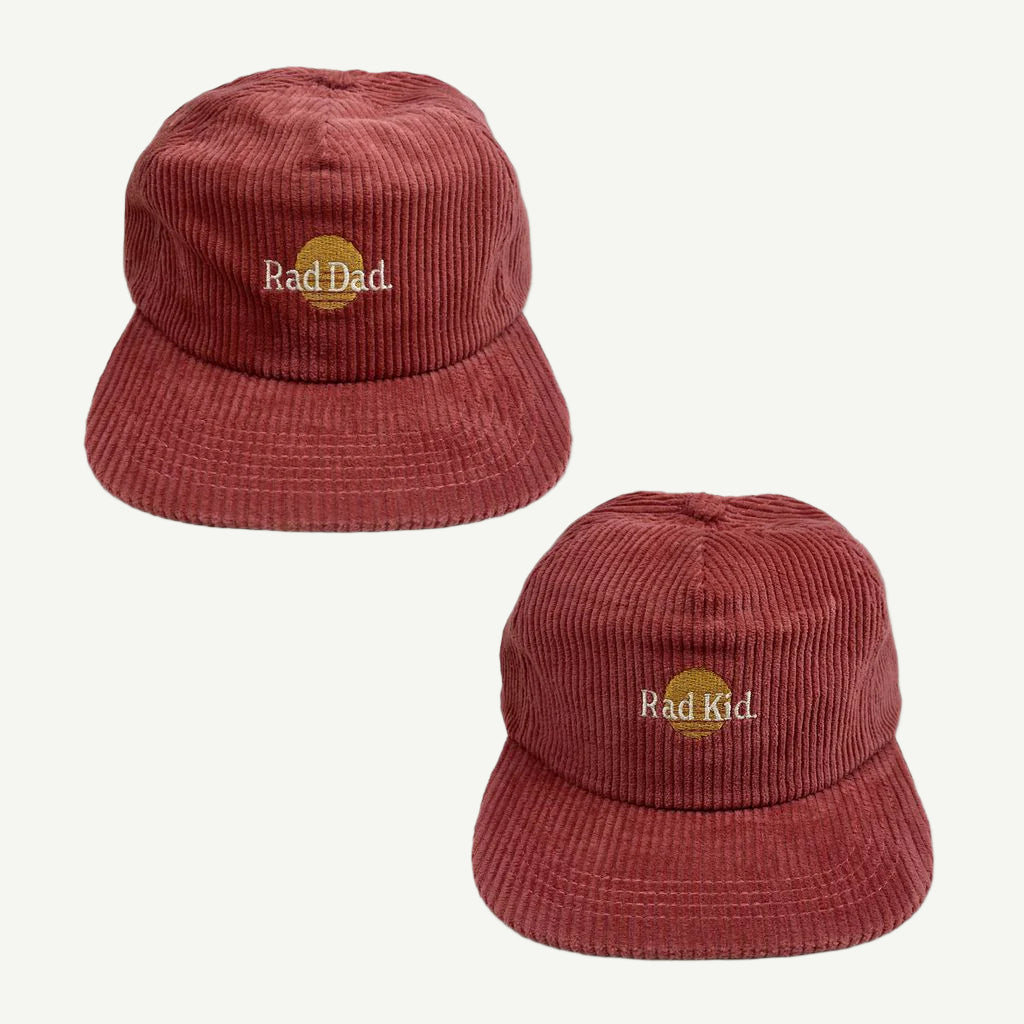 Rad Dad and Rad Kid Cord Cap Bundle - Eco Red