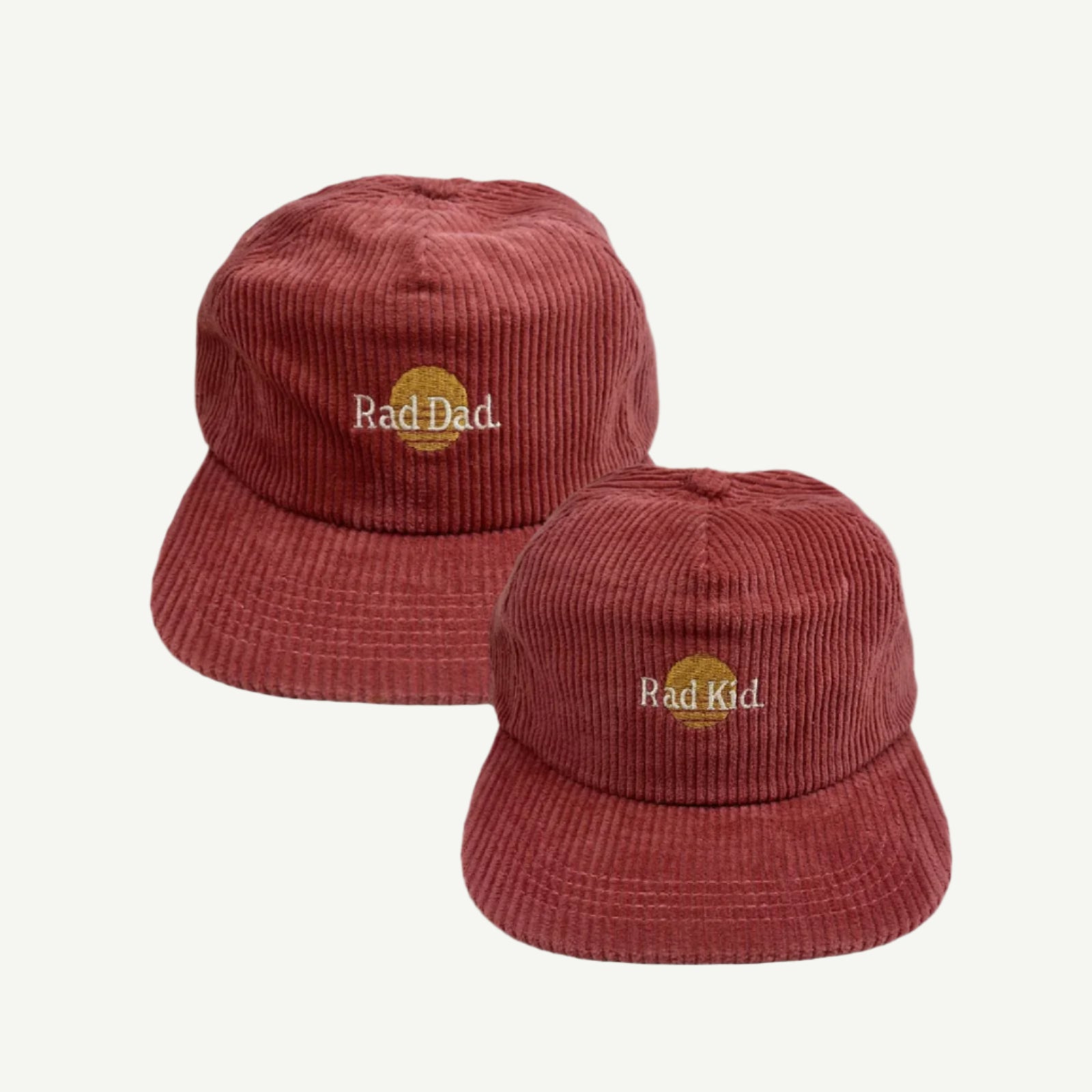 Rad Dad and Rad Kid Cord Cap Bundle - Eco Red