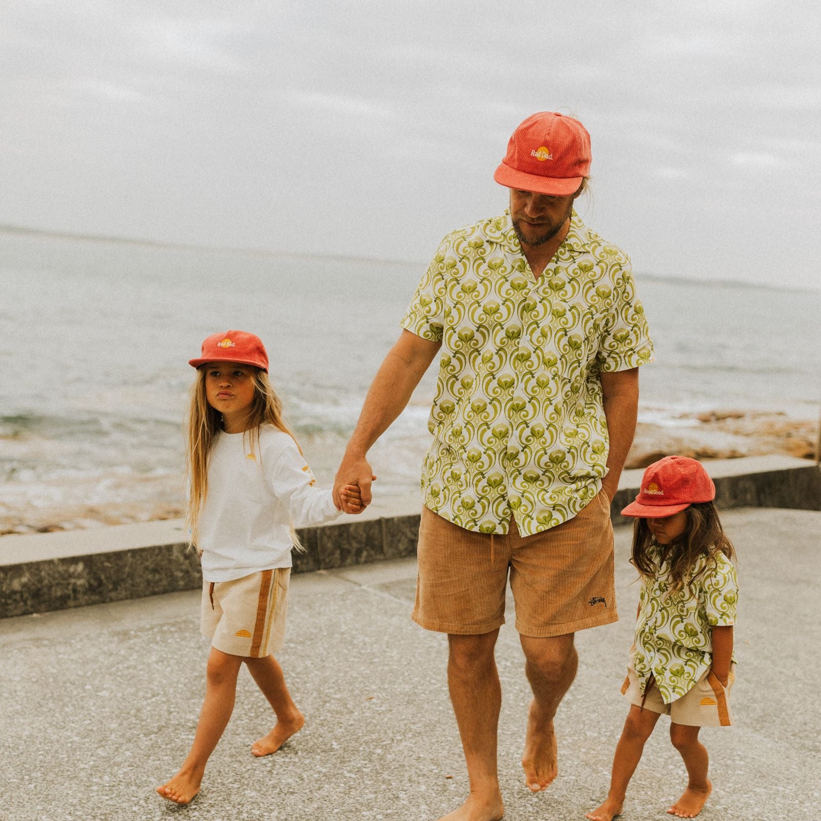 Rad Dad and Rad Kid Cord Cap Bundle - Eco Red