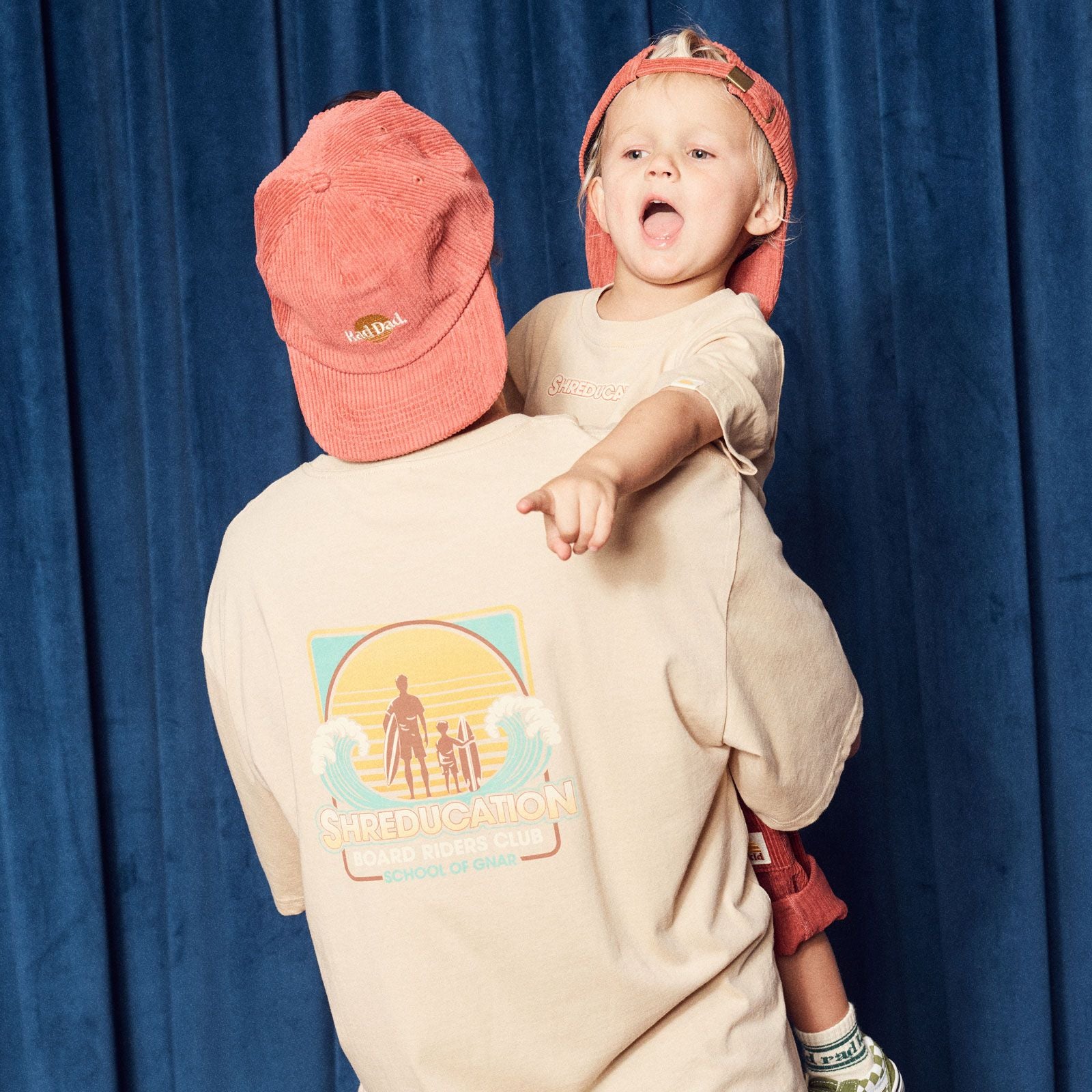 Rad Dad and Rad Kid Cord Cap Bundle - Eco Red