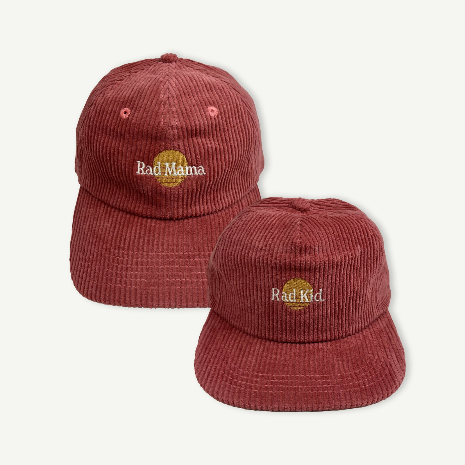Rad Mama and Rad Kid Cord Cap Bundle - Eco Red