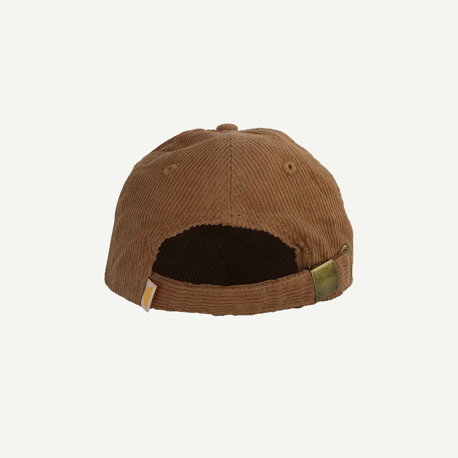back view of cord tan cap with adjustable back with brass adjuster.
