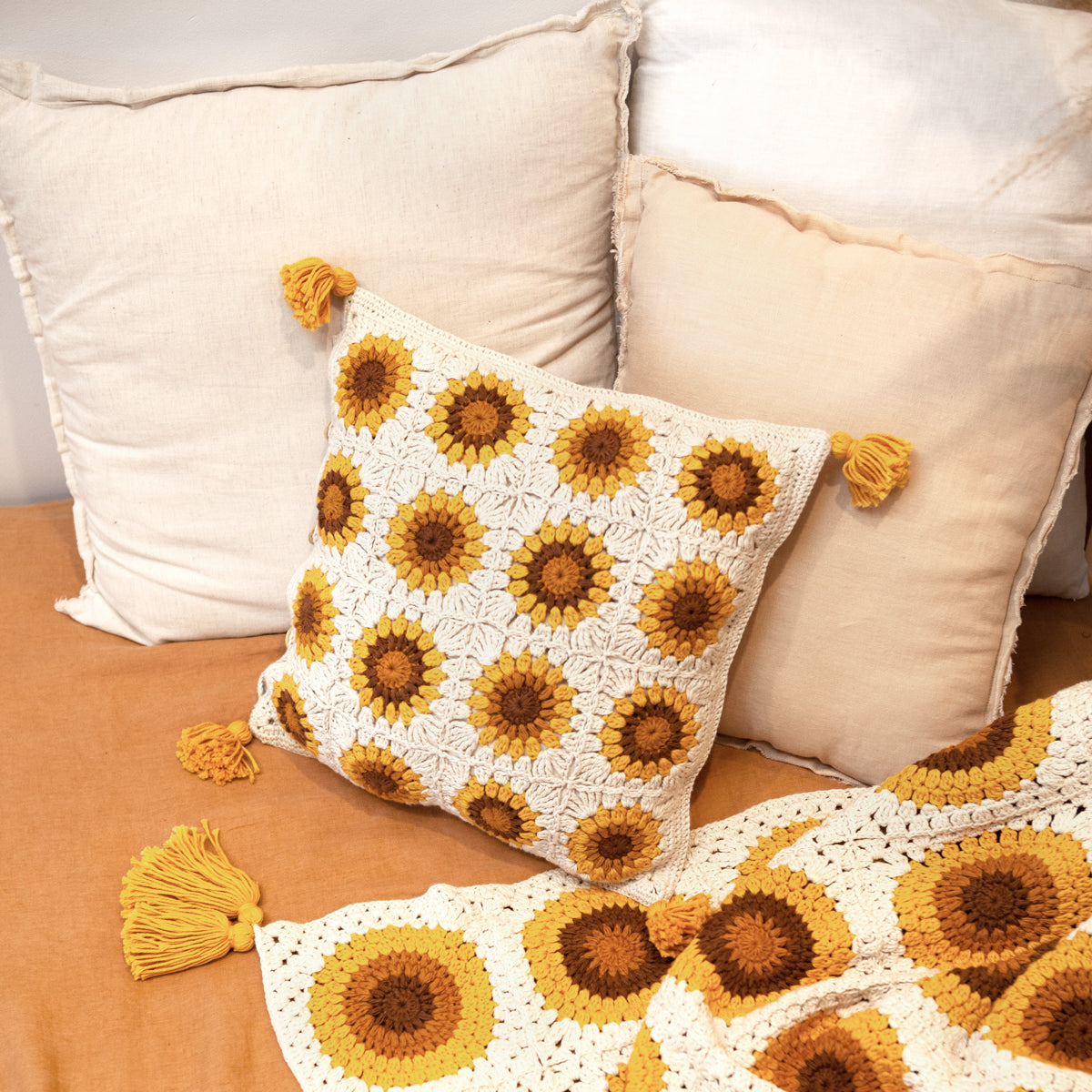 Sunflowers Crochet Cushion Cover