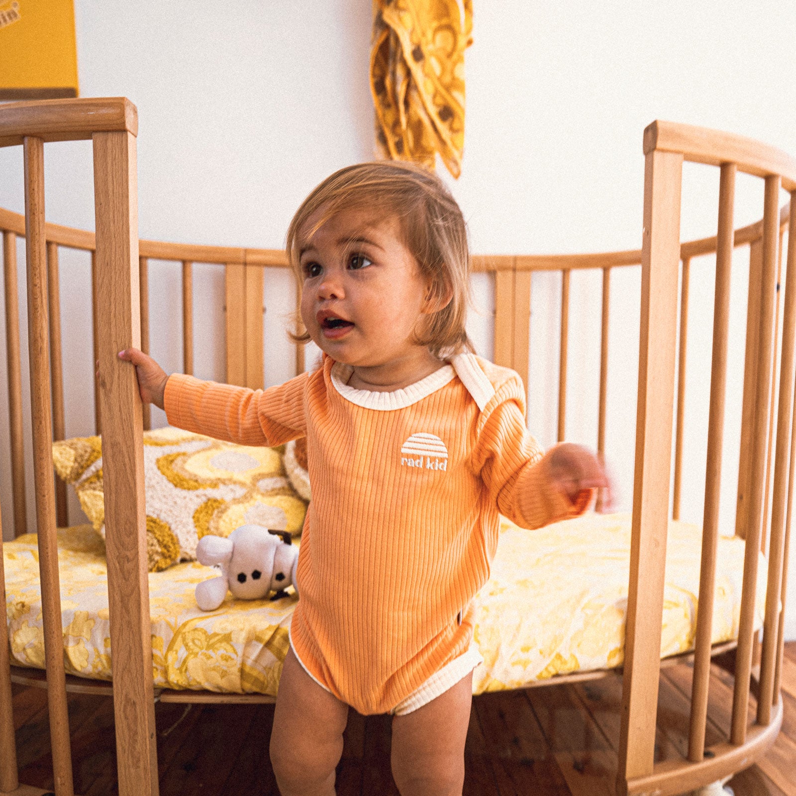 Peach Ribbed Organic Cotton Long Sleeve Onesie