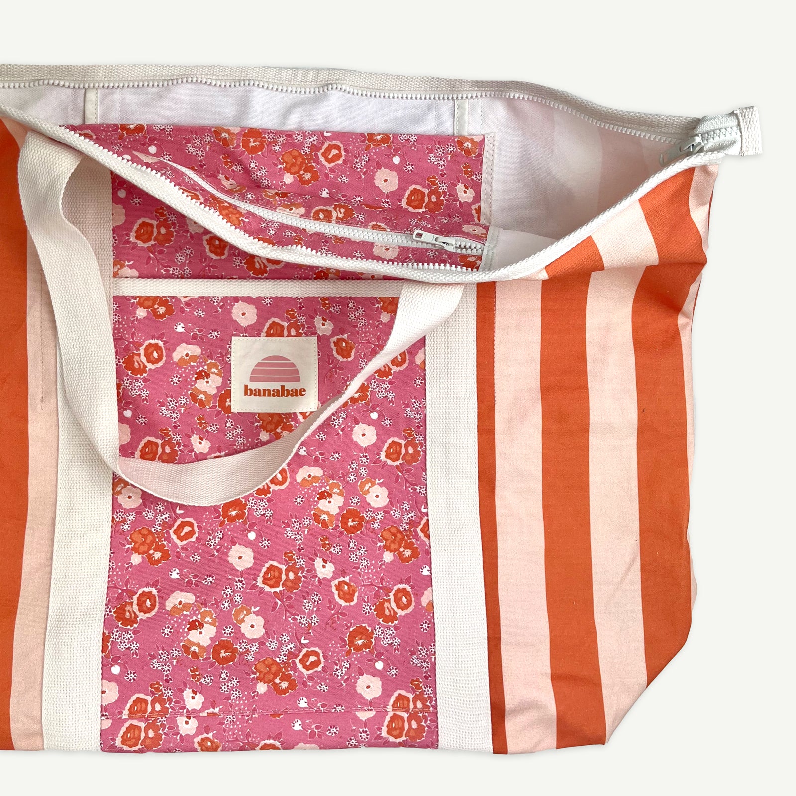 Lola Stripe Floral Organic Cotton Beach Bag