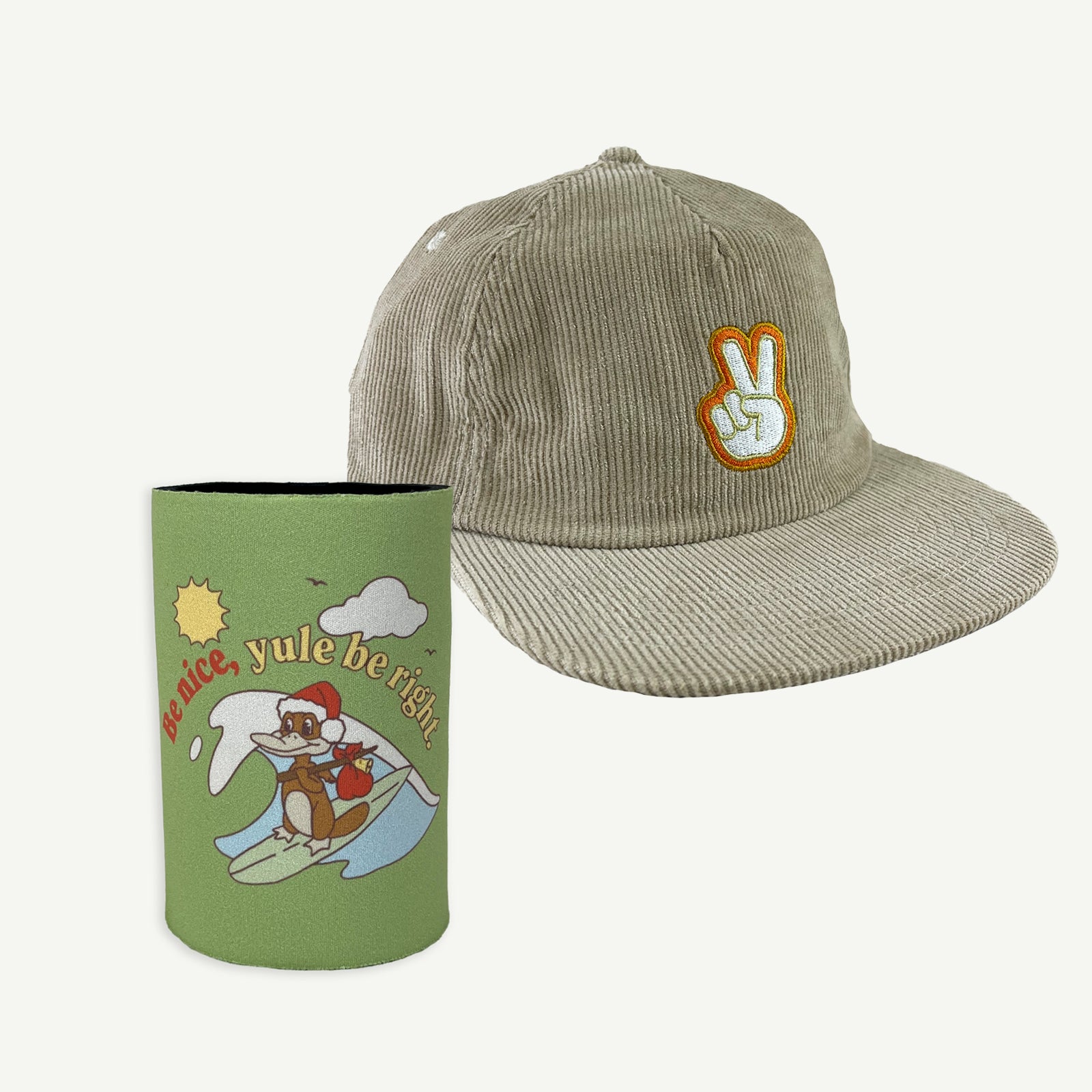 Yule Be Right Stubby Holder & Peace On Earth Cap Bundle