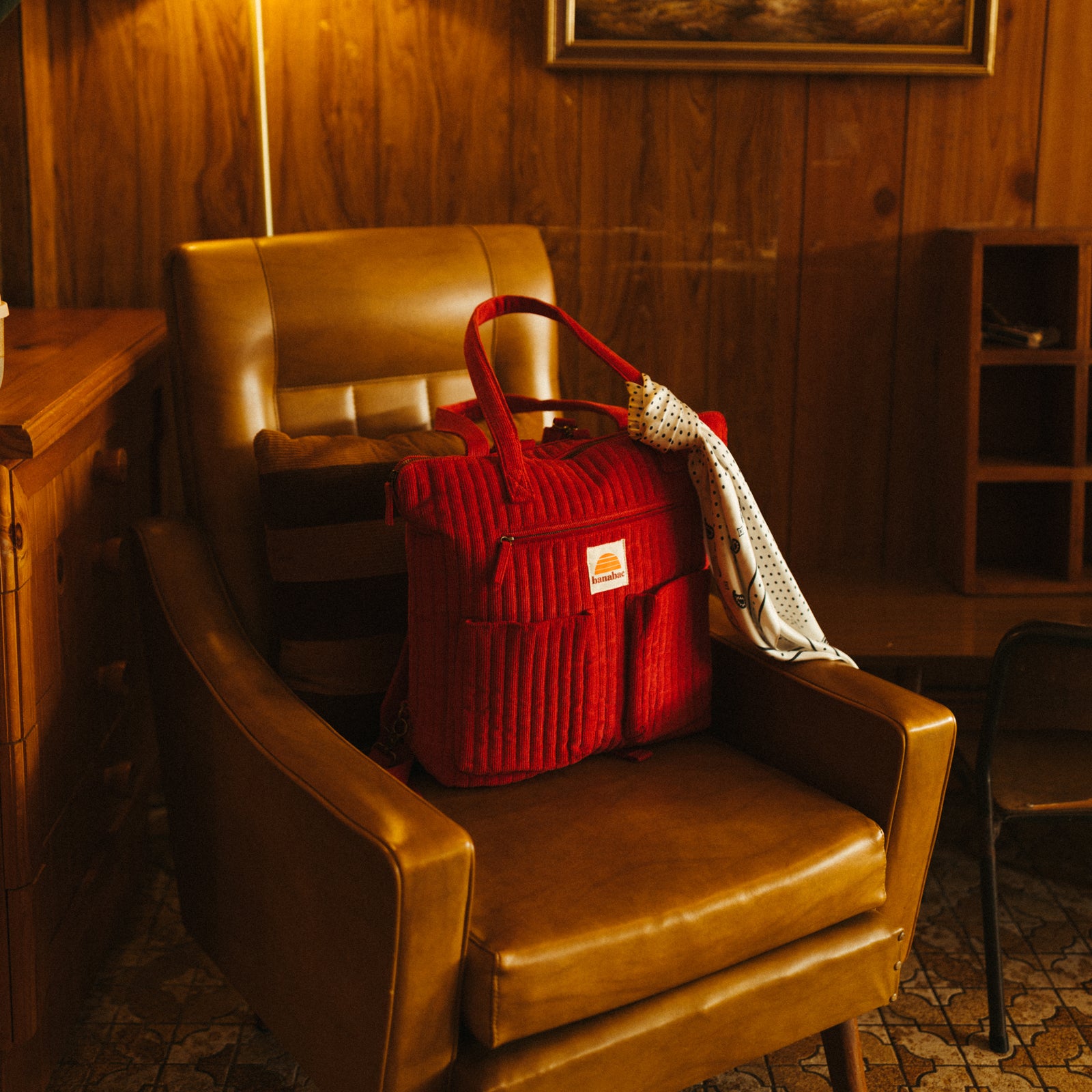 Corduroy Quilted Convertible Backpack - Cherry