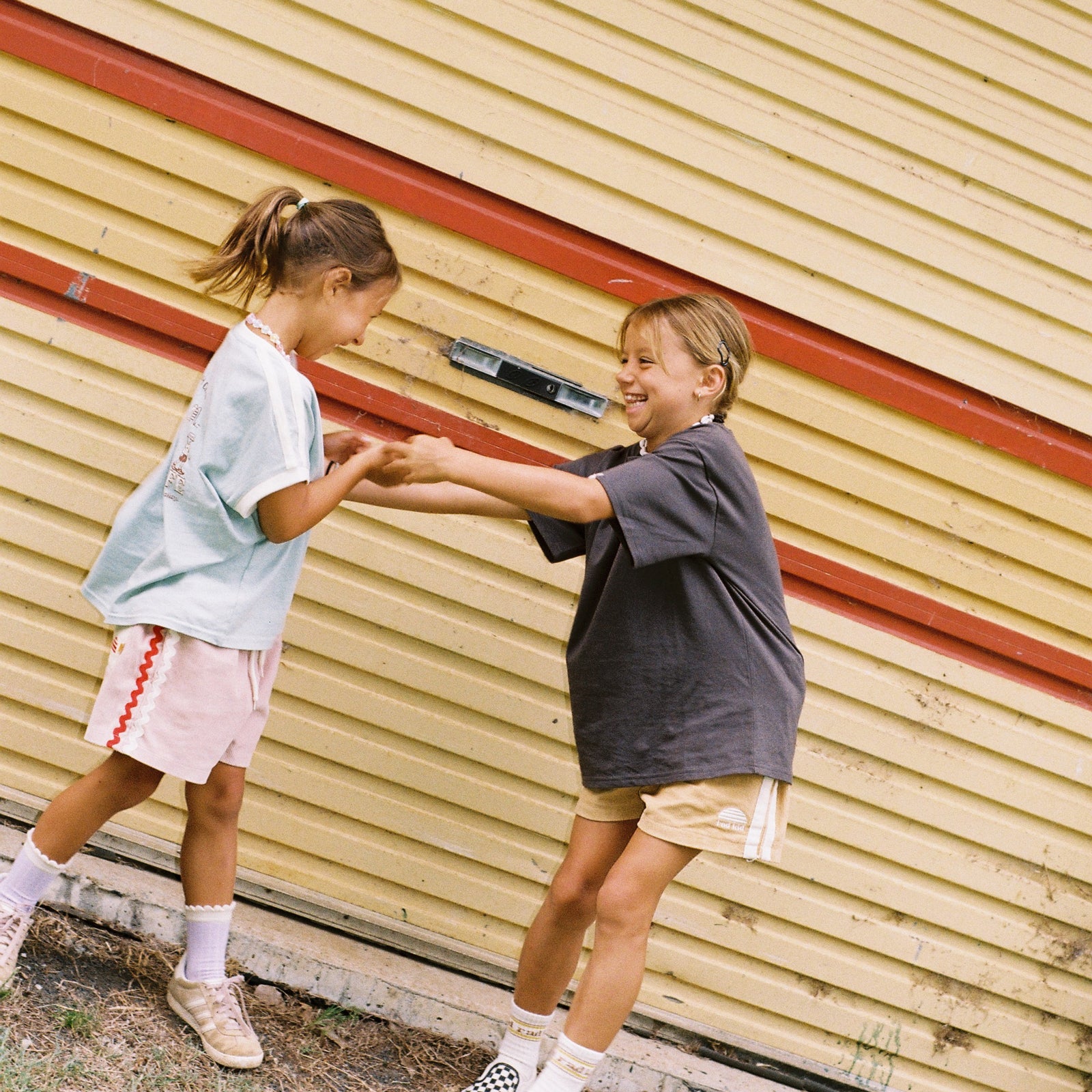 Side Stripe Kids Cord Shorts - Camel
