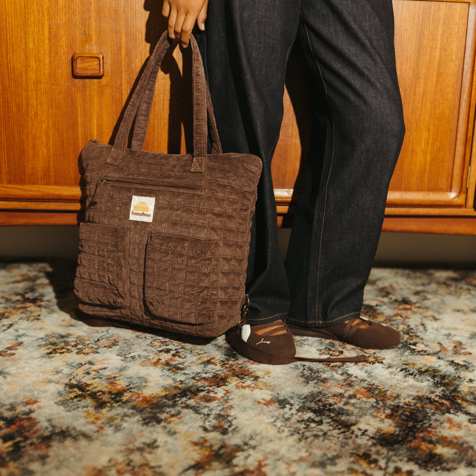 Corduroy Quilted Convertible Backpack - Coco