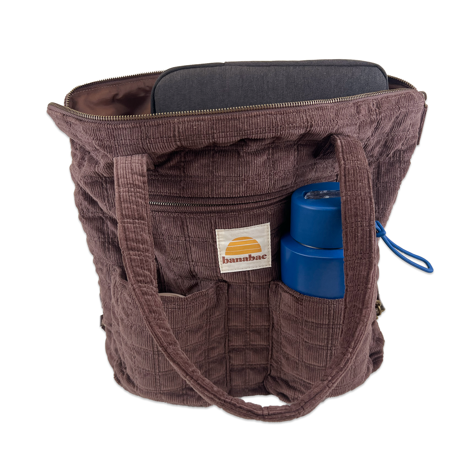 Corduroy Quilted Convertible Backpack - Coco