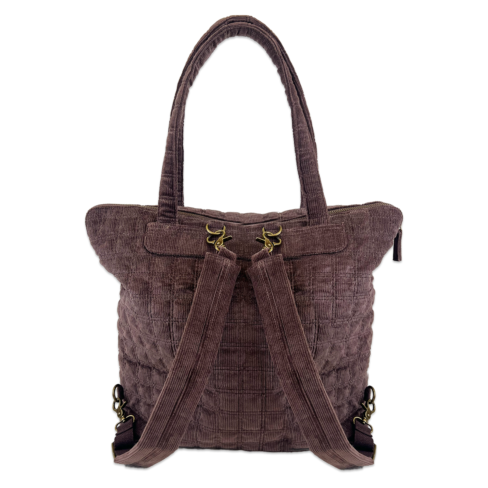 Corduroy Quilted Convertible Backpack - Coco