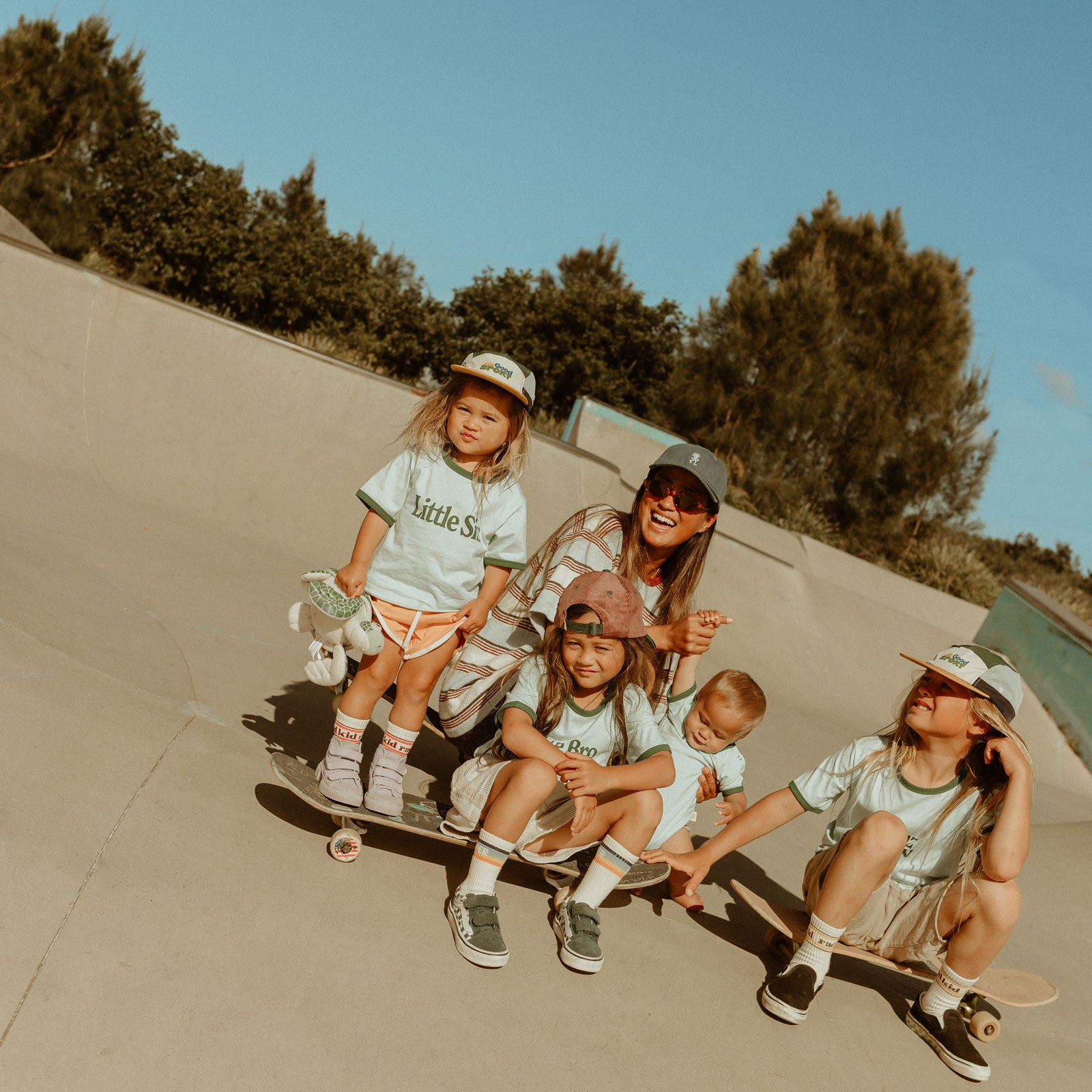 Little Sis Ringer Tee - Mint and Teal