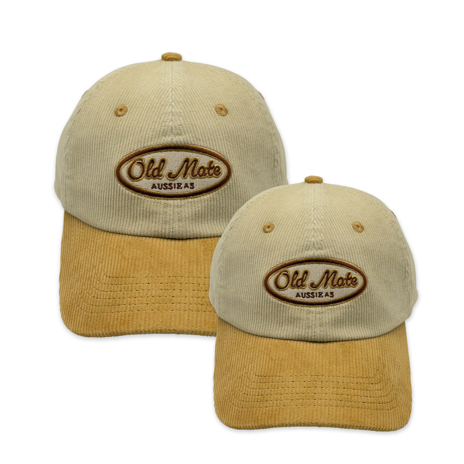 Old Mate Adults and Kids 2 Tone Cord Cap Bundle - Natural/Mustard