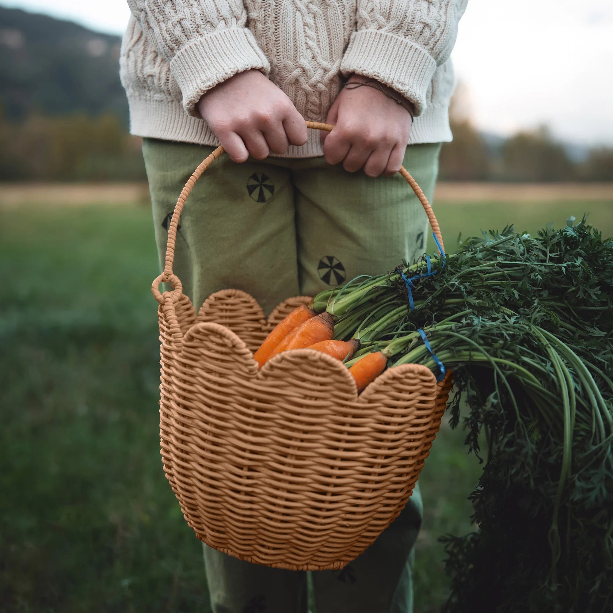 Olli Ella Rattan Tulip Carry Basket - Natural