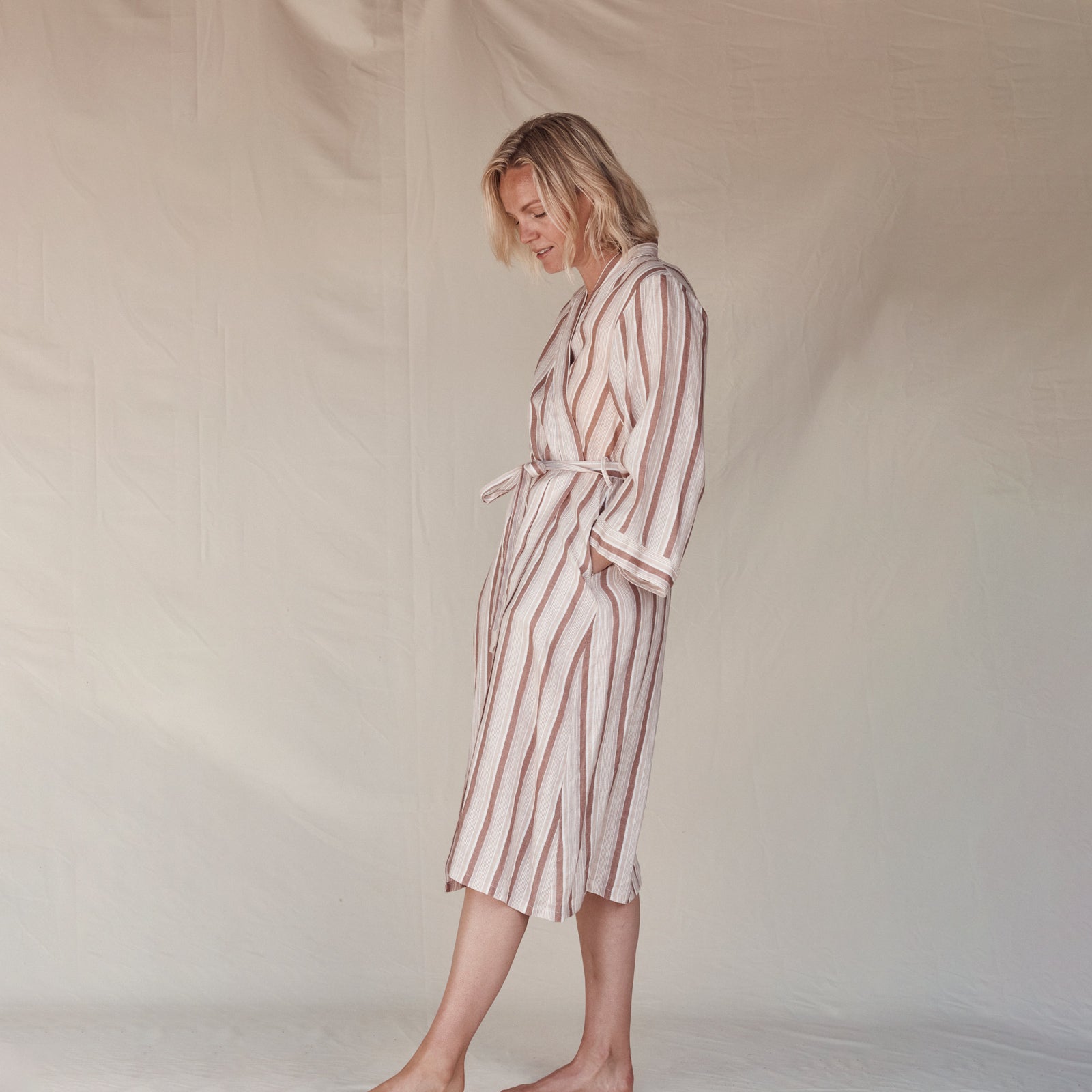 Variegated Stripe 100% Linen Robe