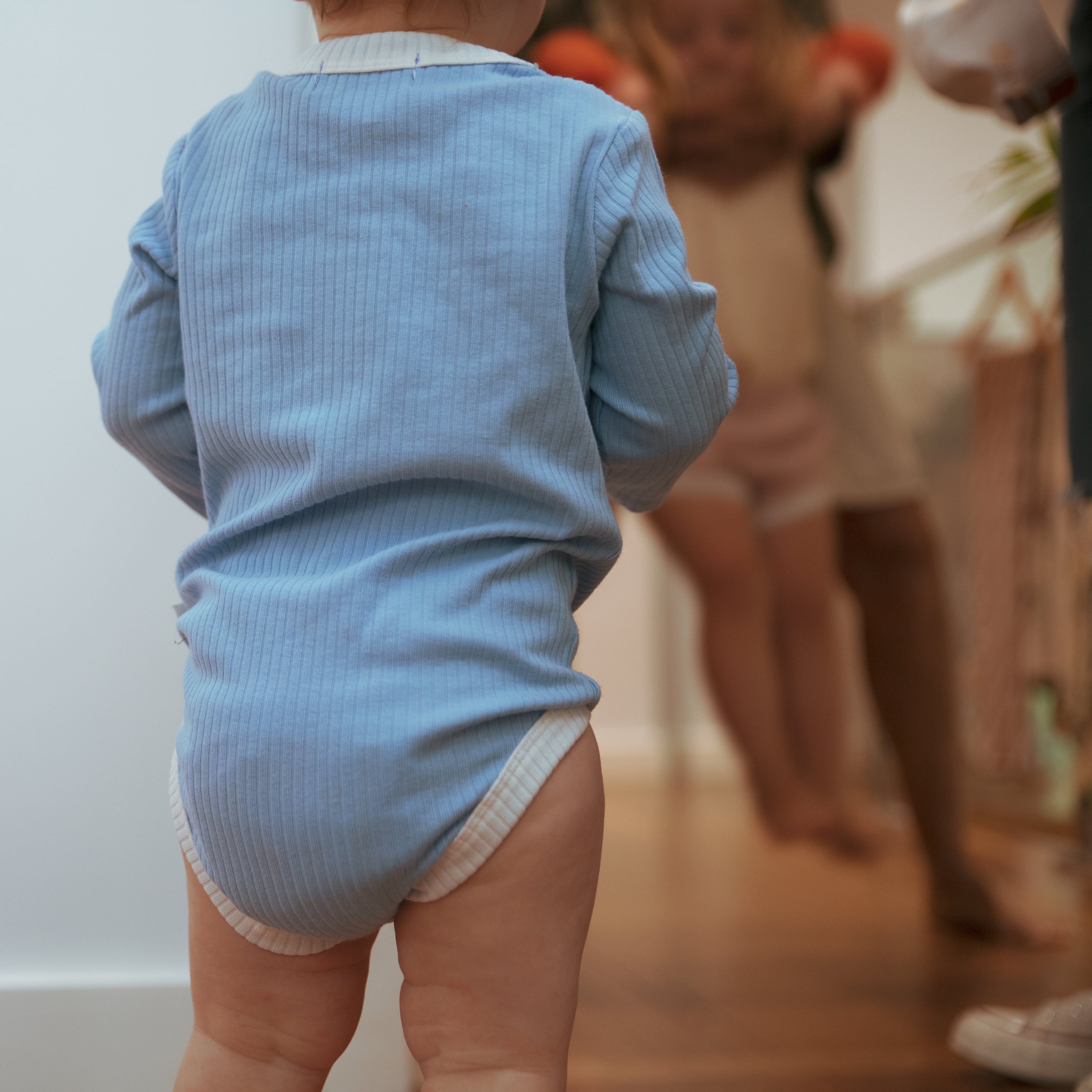 Sky Blue Ribbed Organic Cotton Long Sleeve Onesie