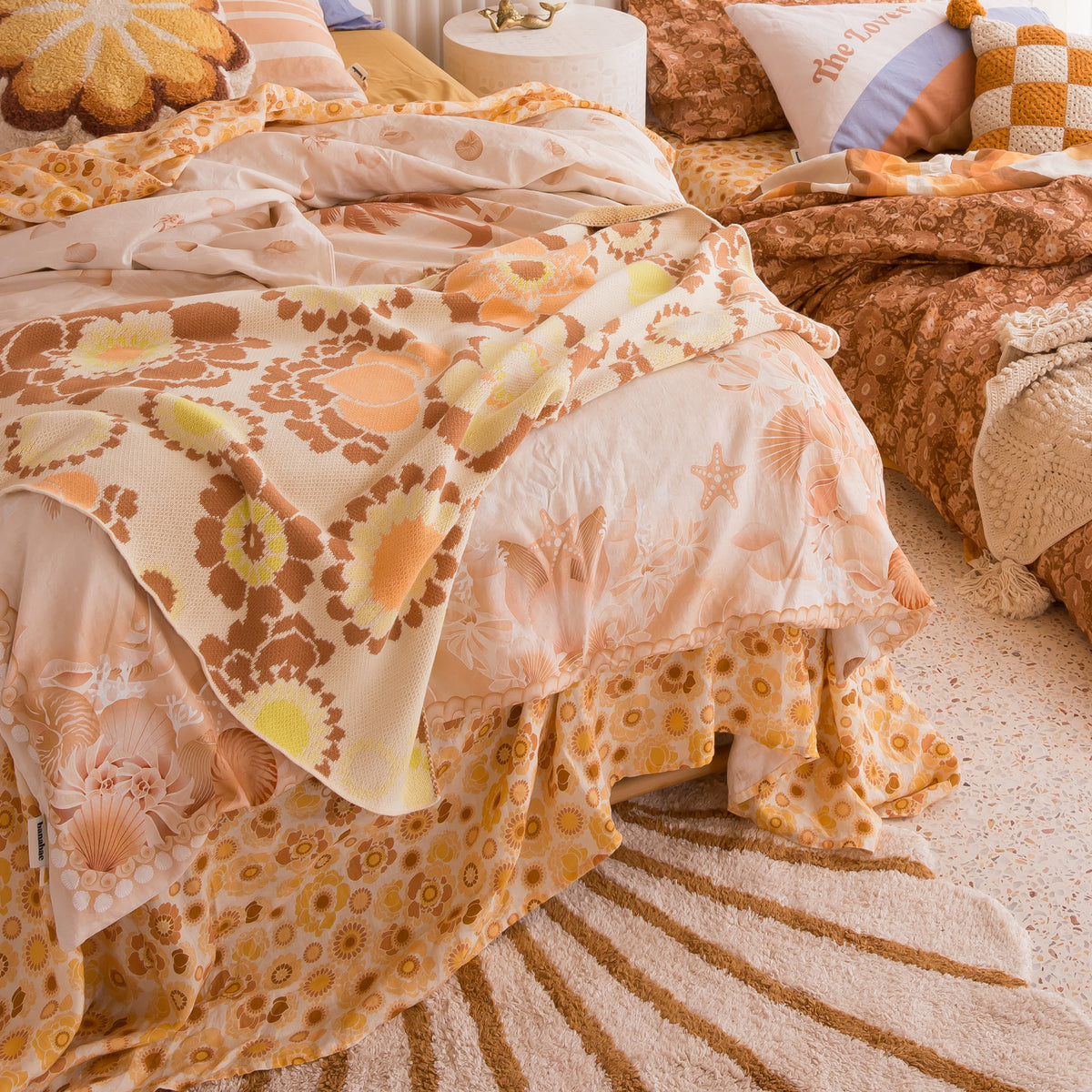 Stencil Flora Flax Linen Flat Sheet Banabae