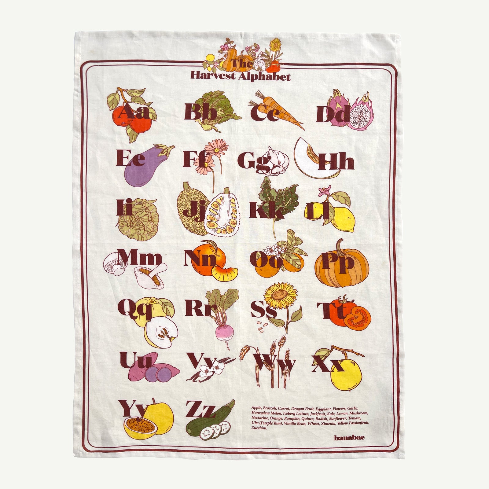 Harvest Alphabet 100% Linen Tea Towel