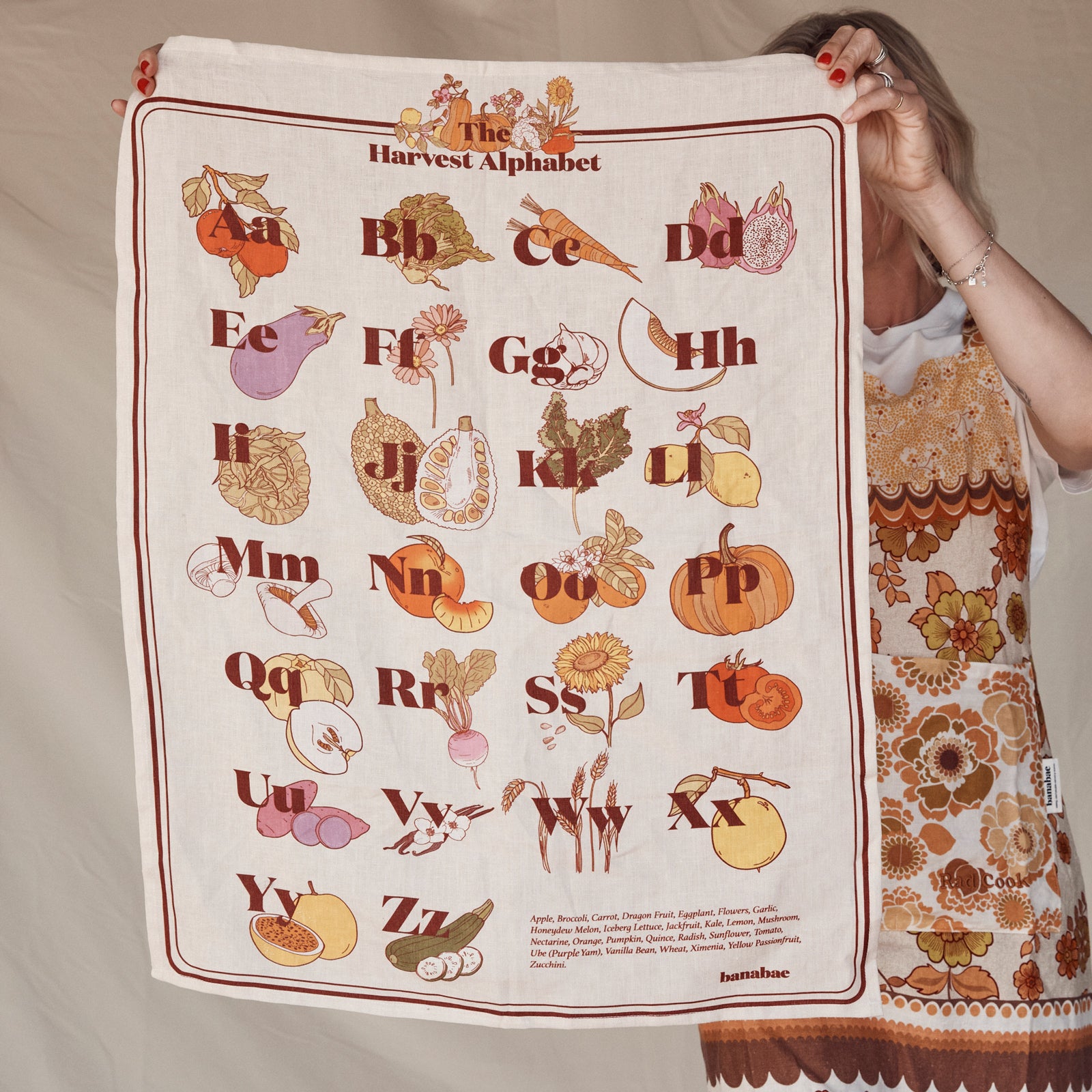 Harvest Alphabet 100% Linen Tea Towel