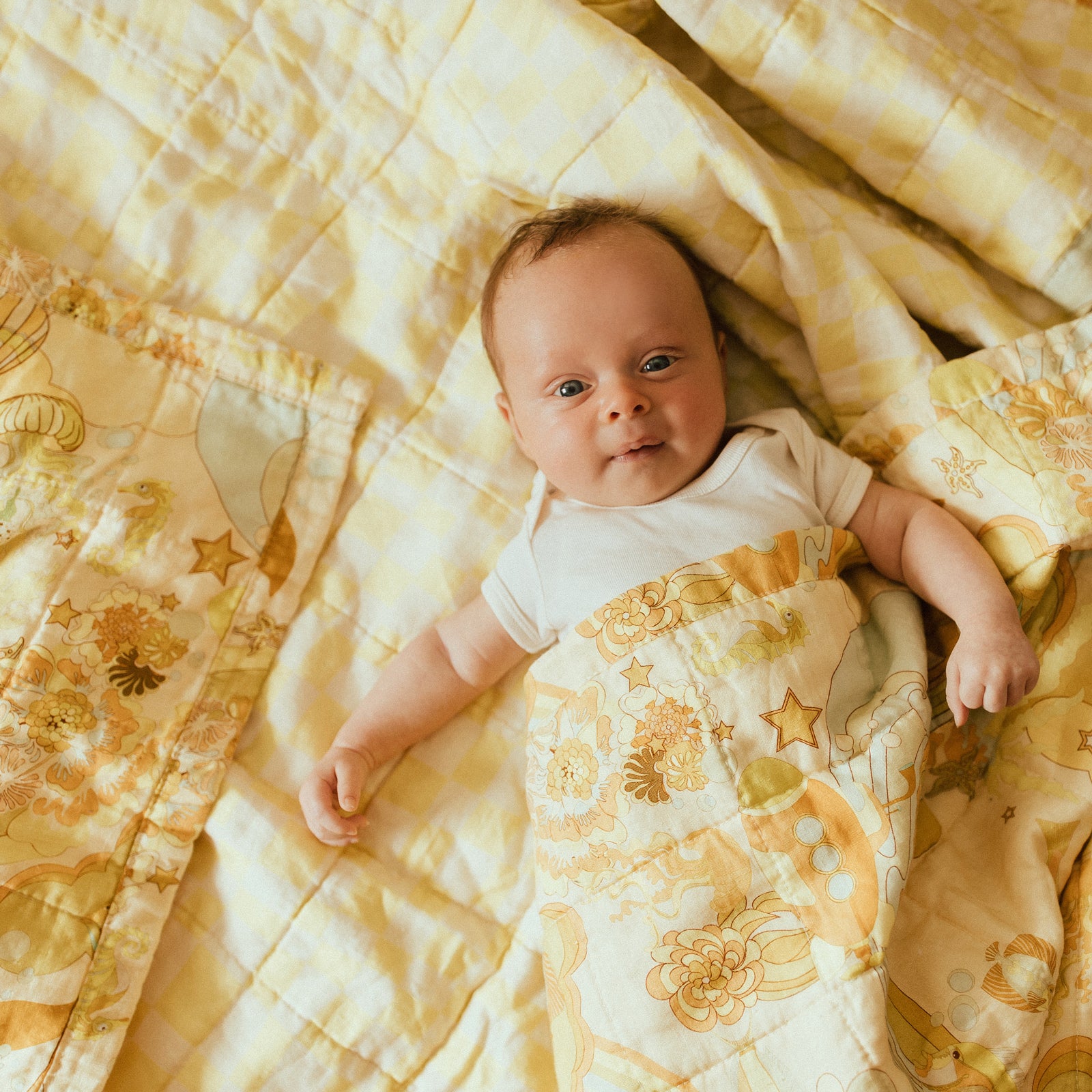 Playmat / Cot quilt : Checkers & Beneath The Waves