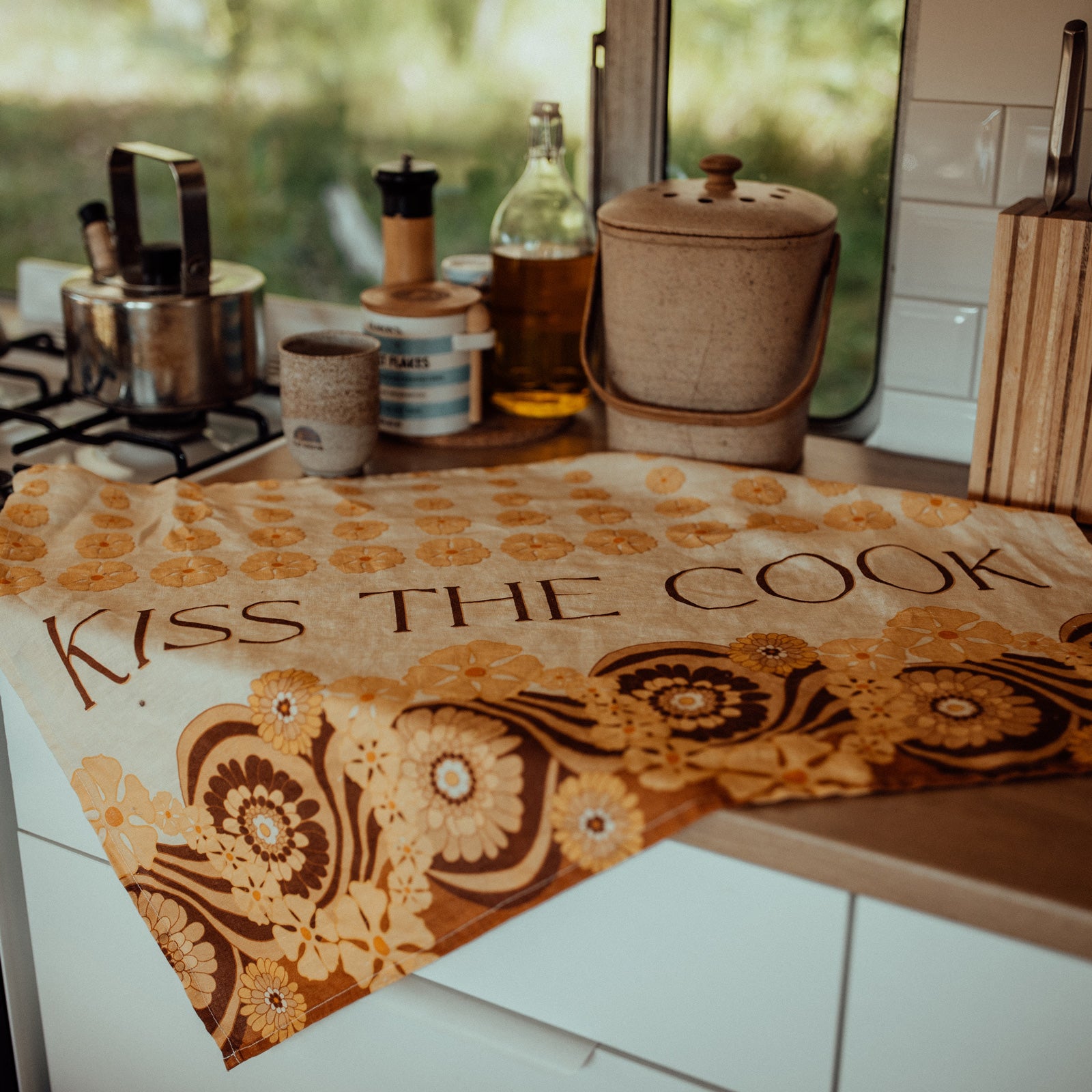 Kiss The Cook 100% Linen Tea Towel