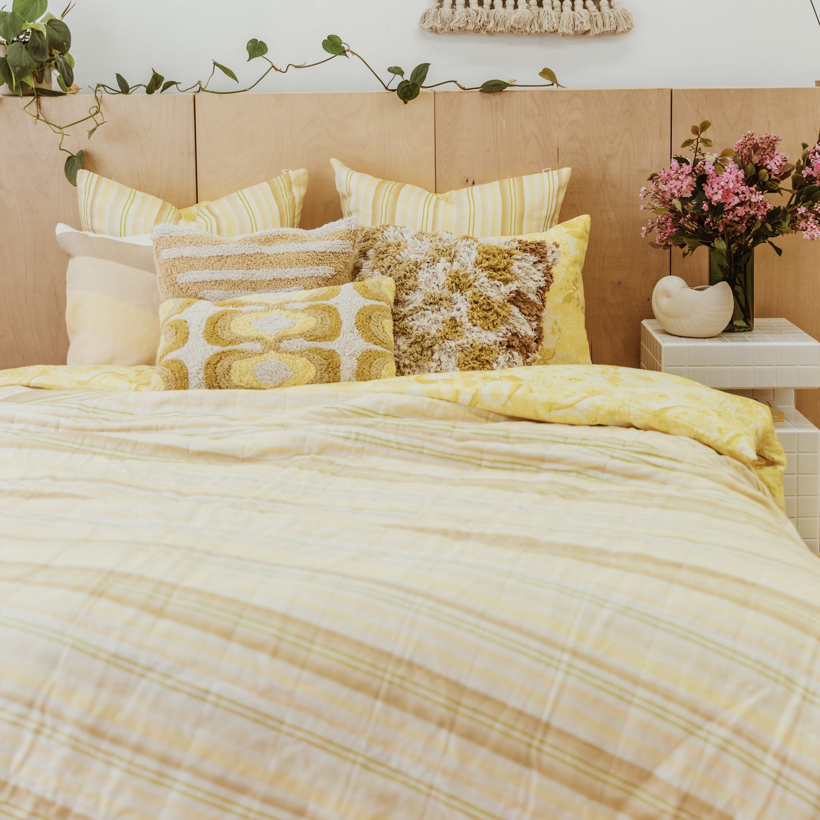 Sundaze Flora & Stripe Coverlet + Euro Pillowcases Bundle